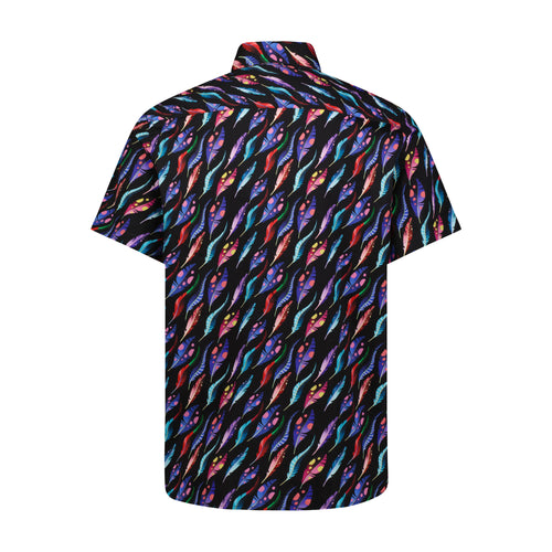 Purple, Red, and Navy Feather Print Short Sleeve Shirt