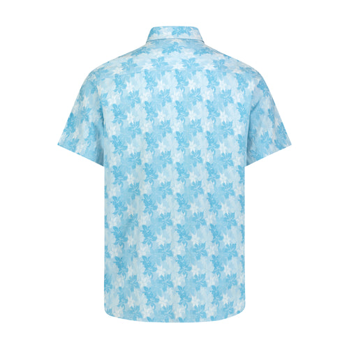 Aqua Teal Island Floral Print Shirt