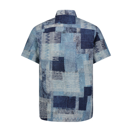 Teal, Indigo, and Blue Box Print Short Sleeve Shirt