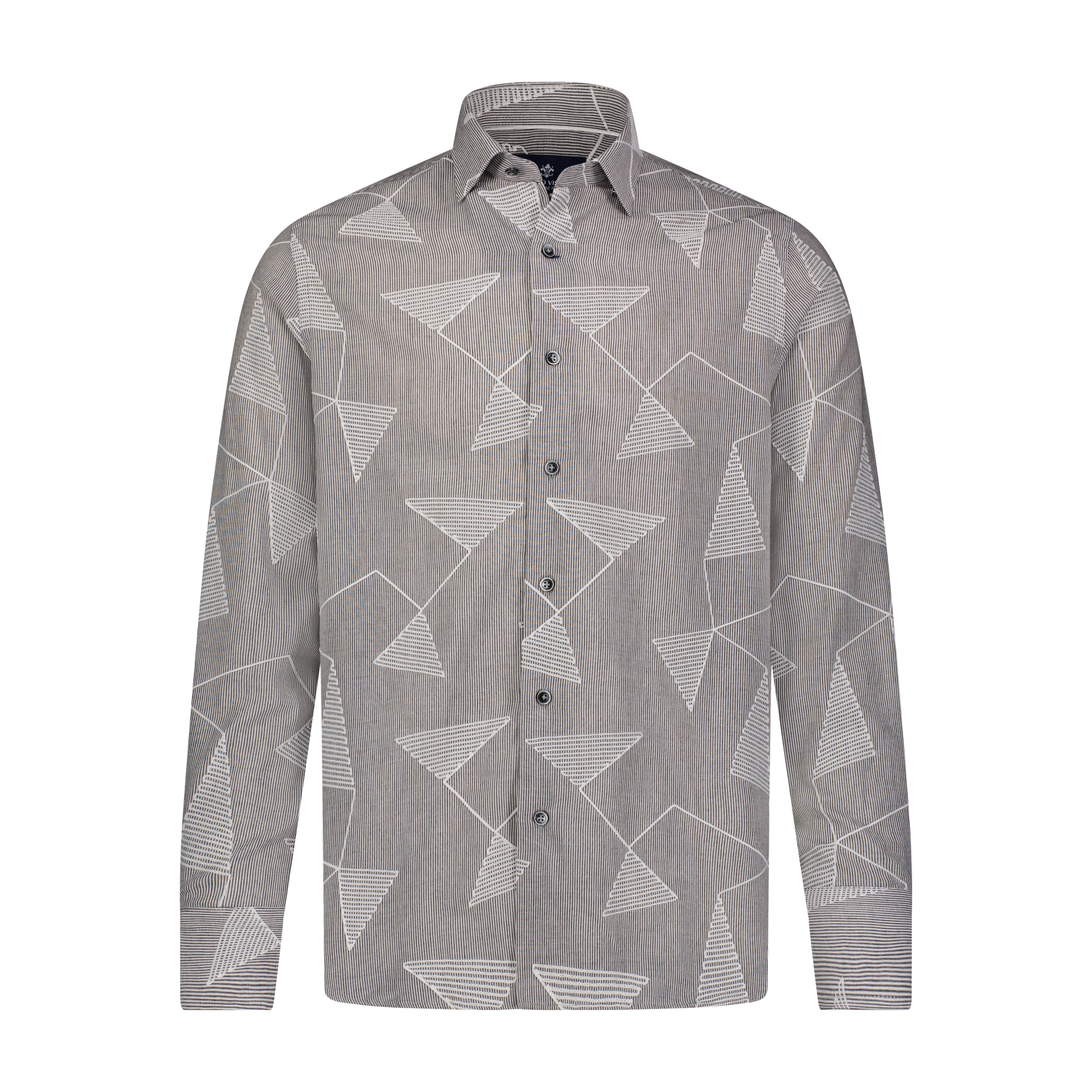 White and Black Stripe with White Embroidery Long Sleeve Shirt