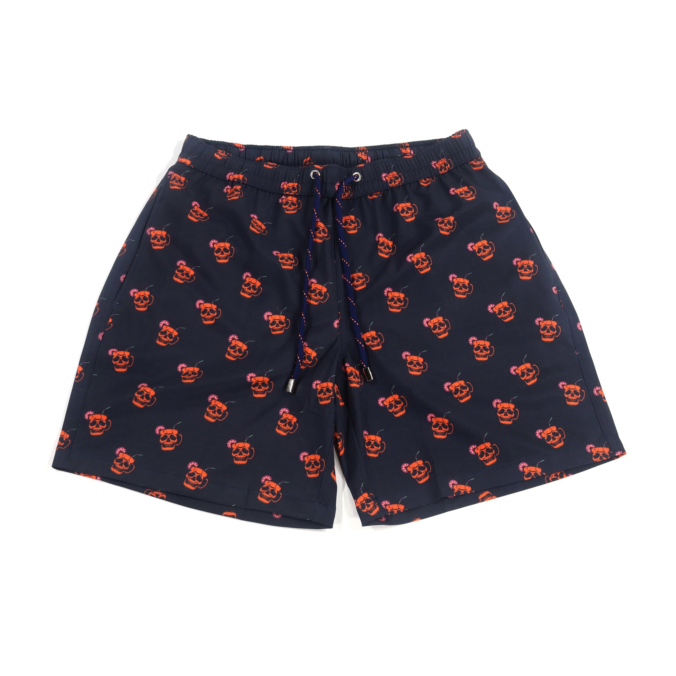 Black with Orange Skull Cups Swim Shorts