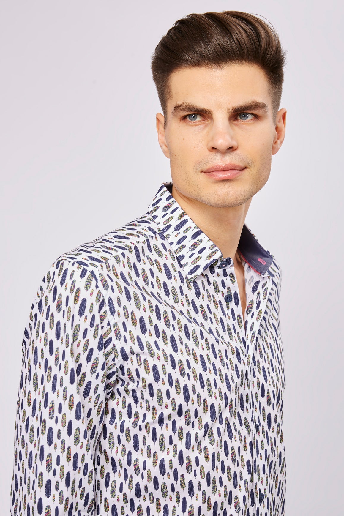 Leo Navy and Green Feathers Shirt