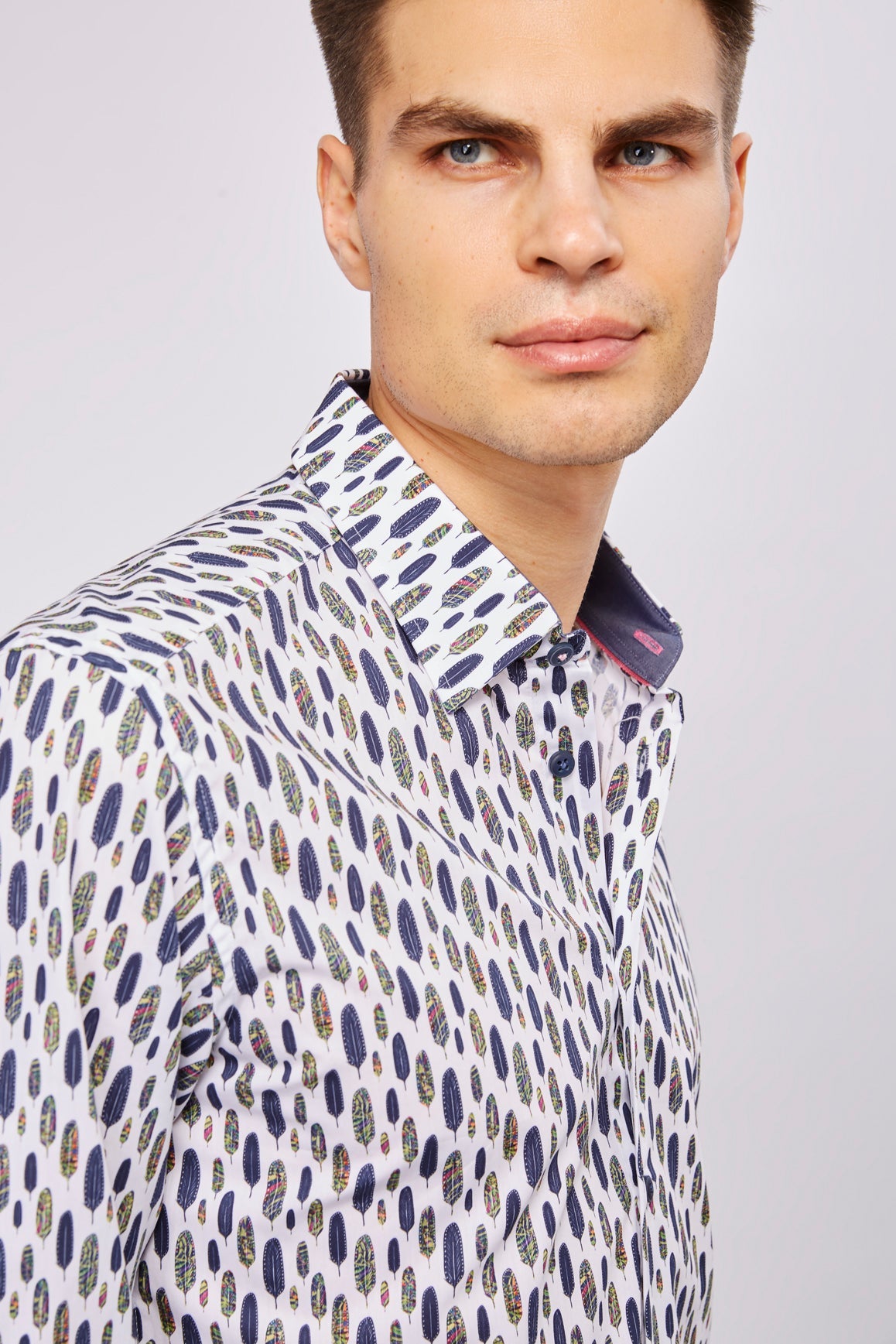 Leo Navy and Green Feathers Shirt