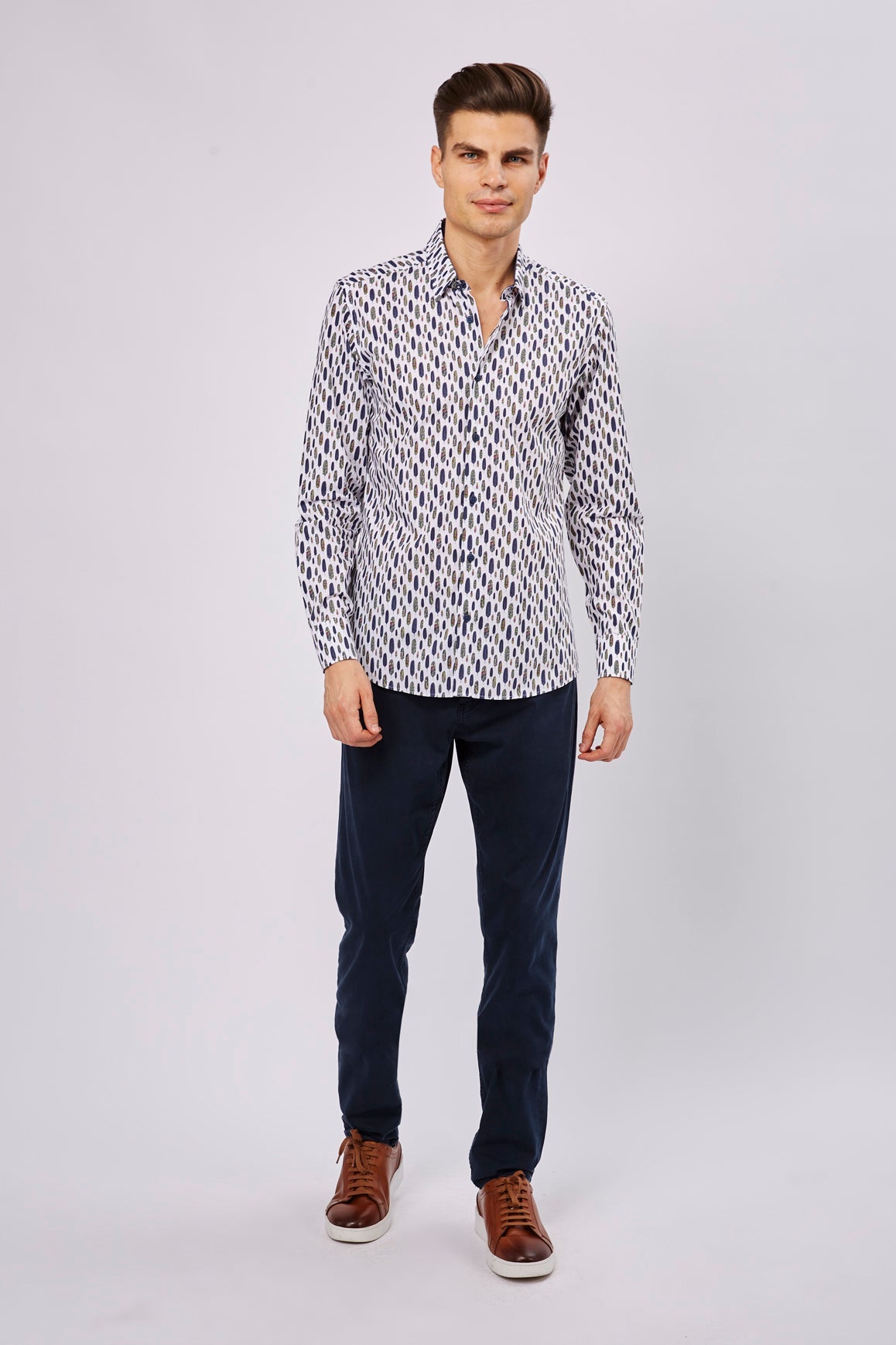 Leo Navy and Green Feathers Shirt