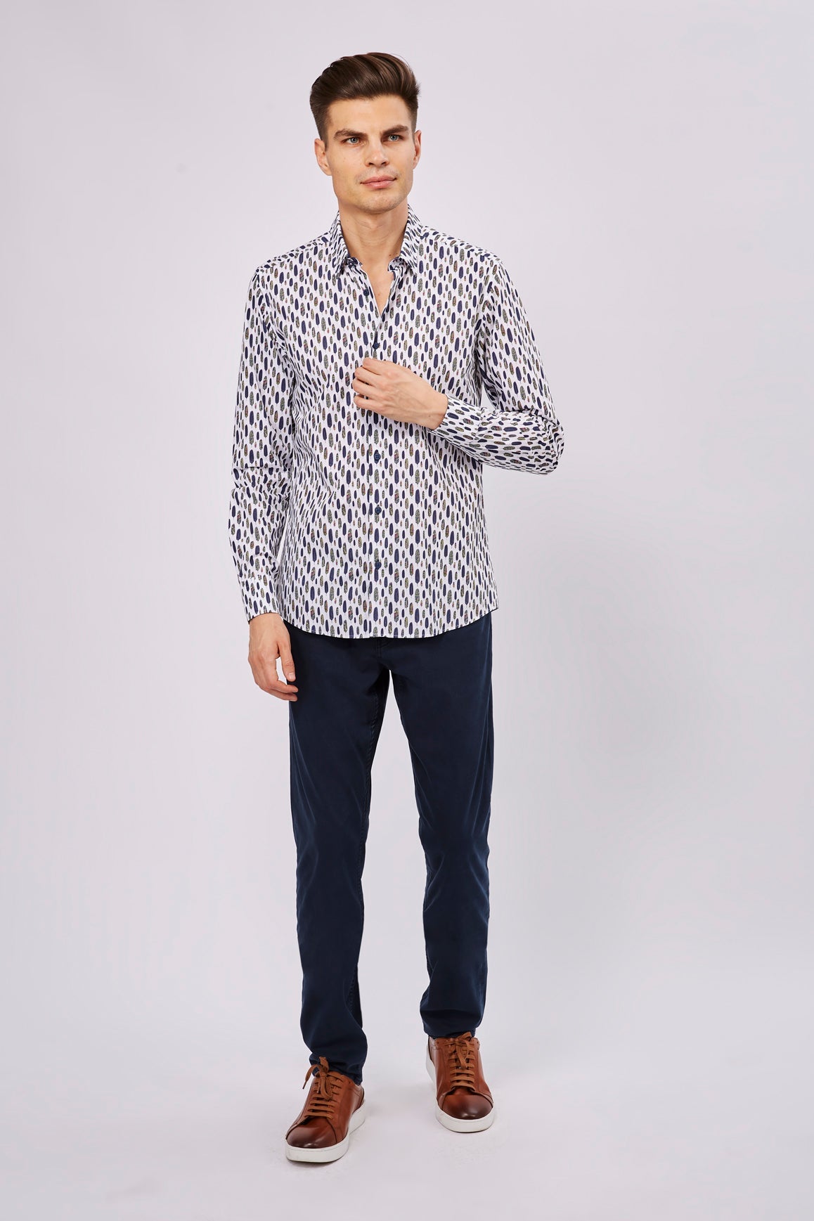 Leo Navy and Green Feathers Shirt