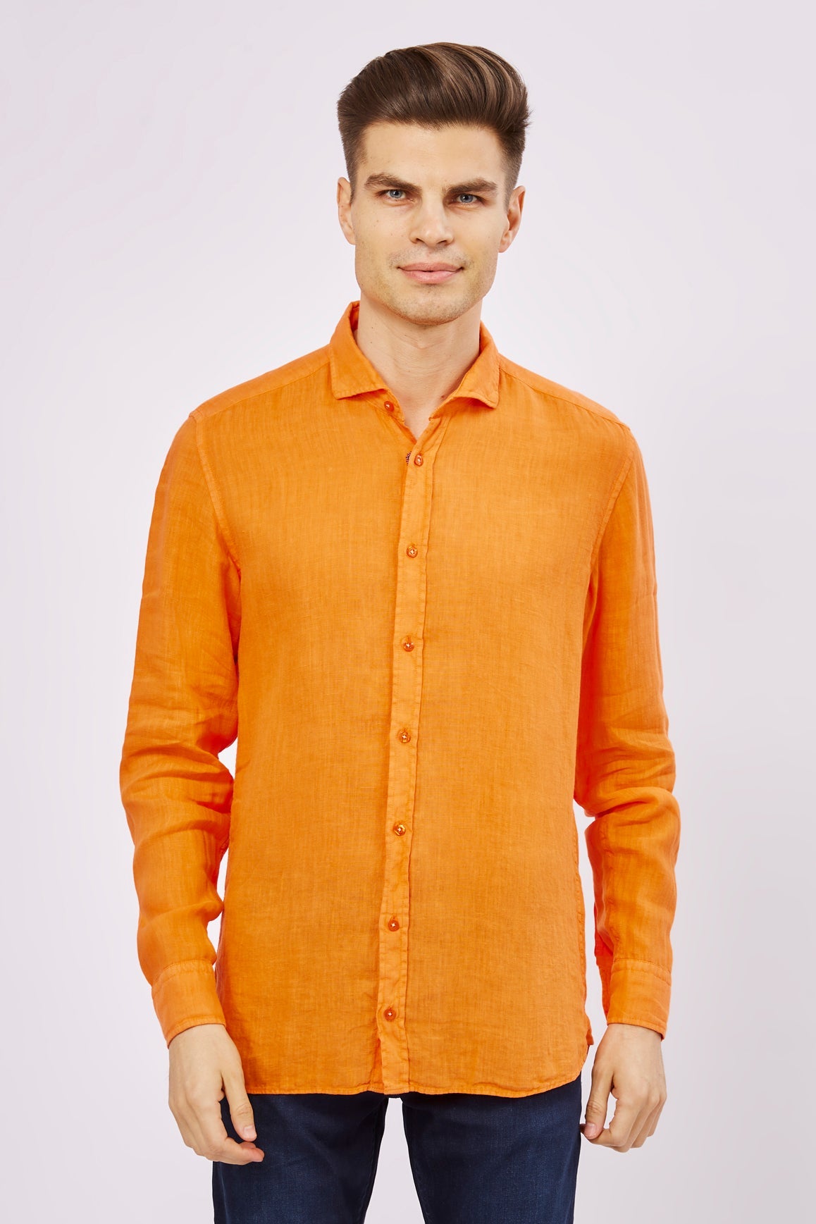 orange dress shirt Leo Orange Linen Shirt M / ORG