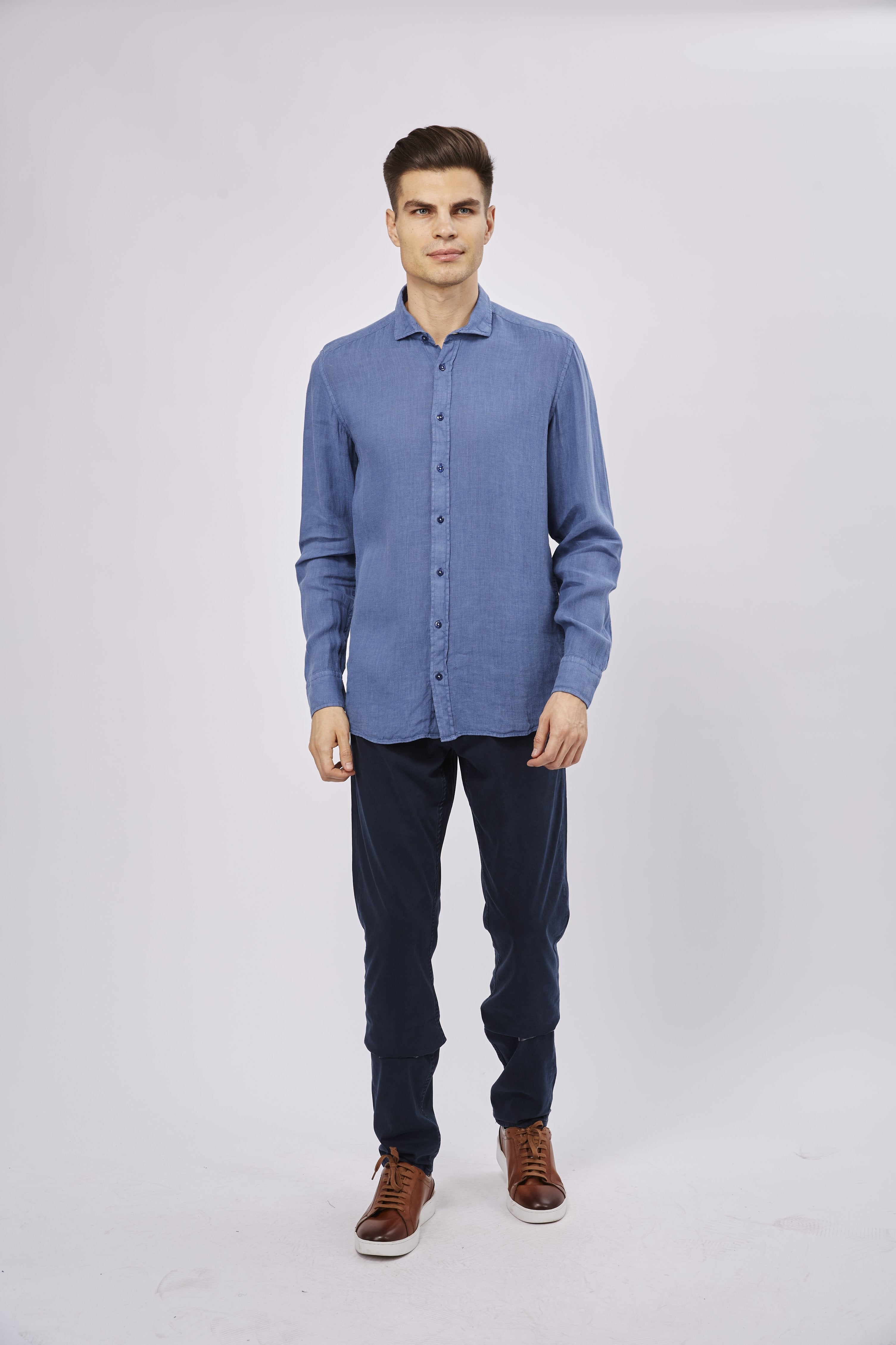 Leo Steel Blue Linen Shirt