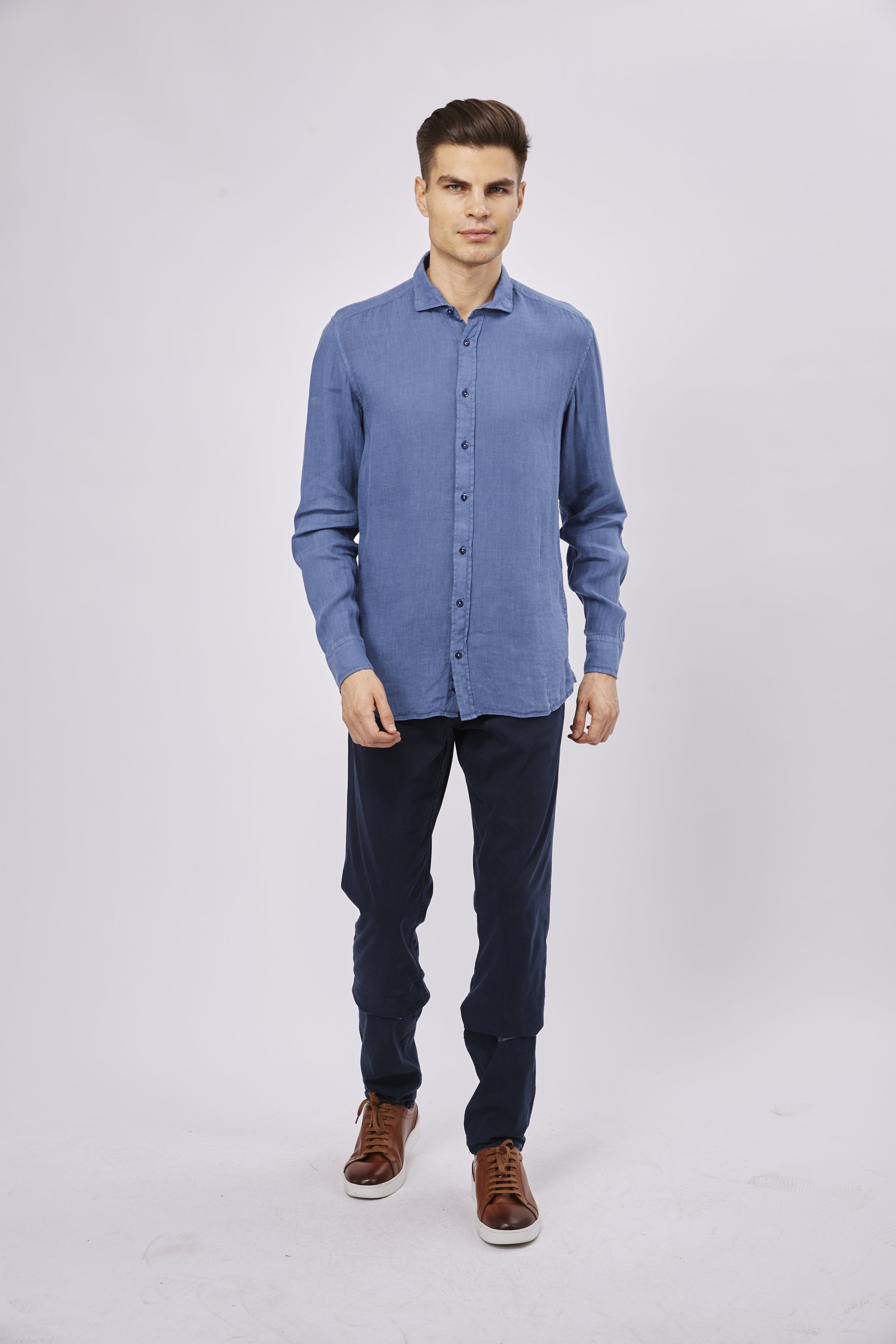 Leo Steel Blue Linen Shirt