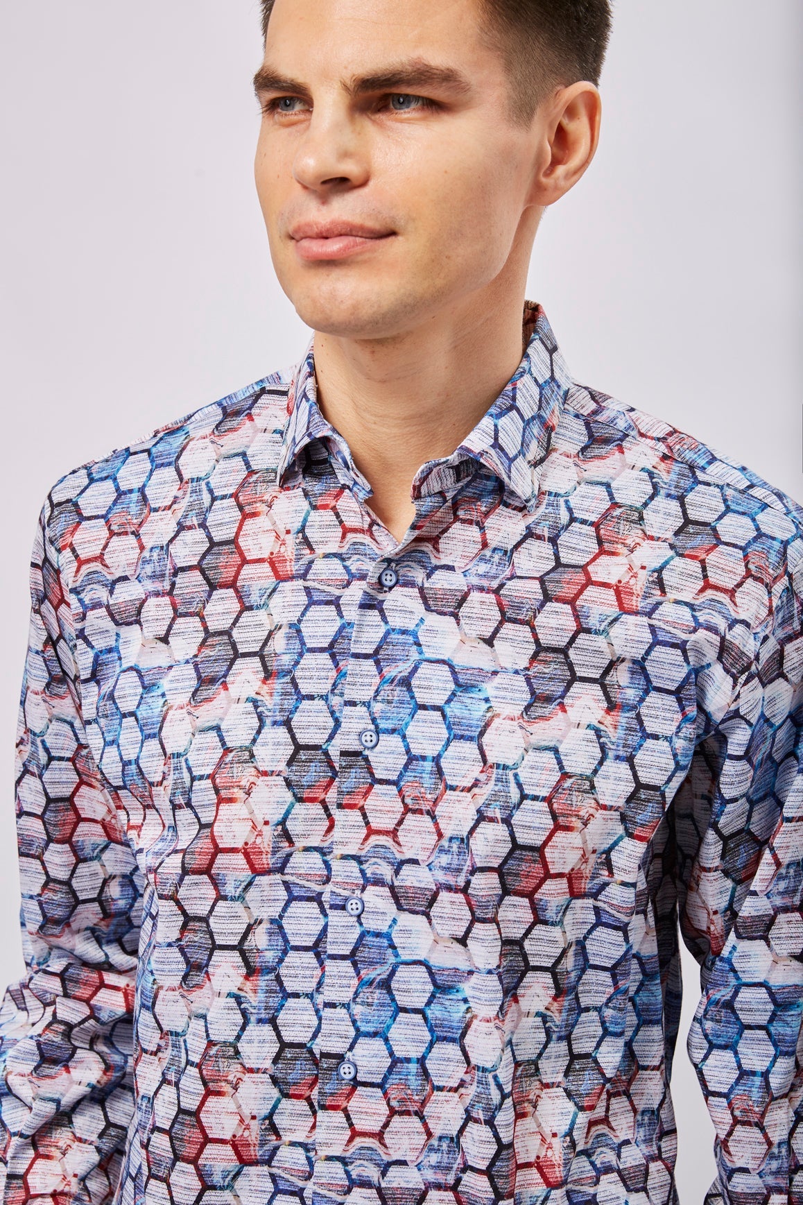 Multi Navy and White with Black Hexagon Shirt