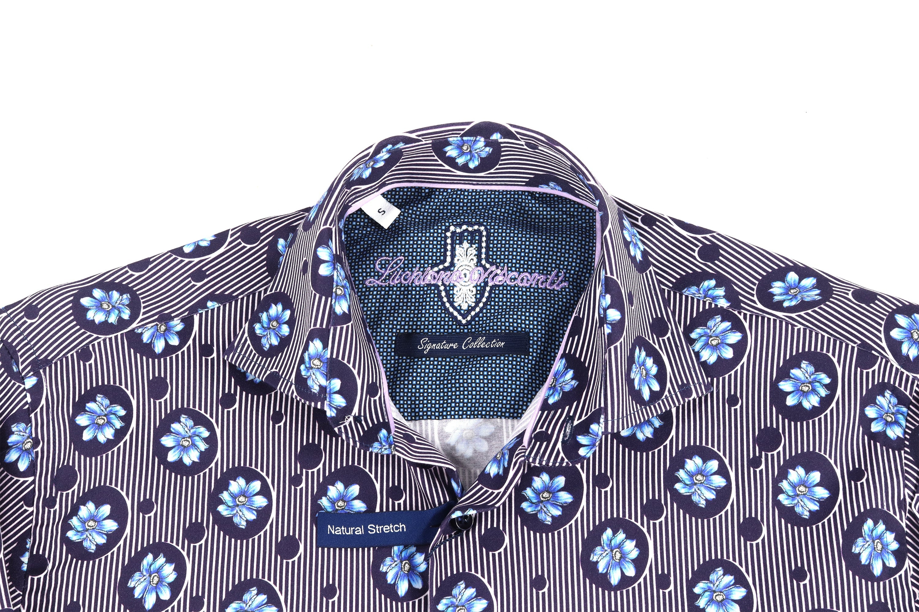 Navy and White Stripes with Royal Blue Floral Shirt