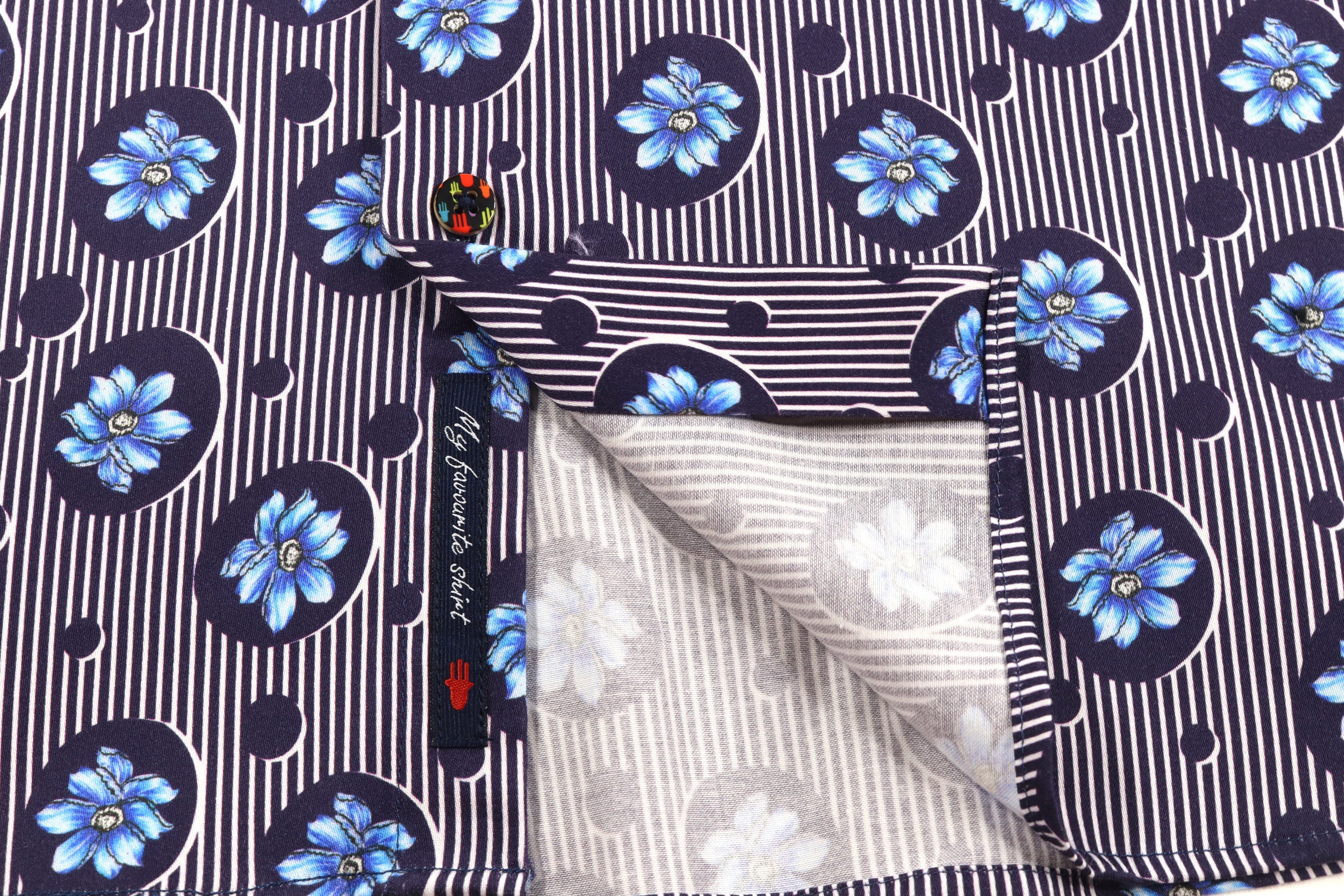 Navy and White Stripes with Royal Blue Floral Shirt