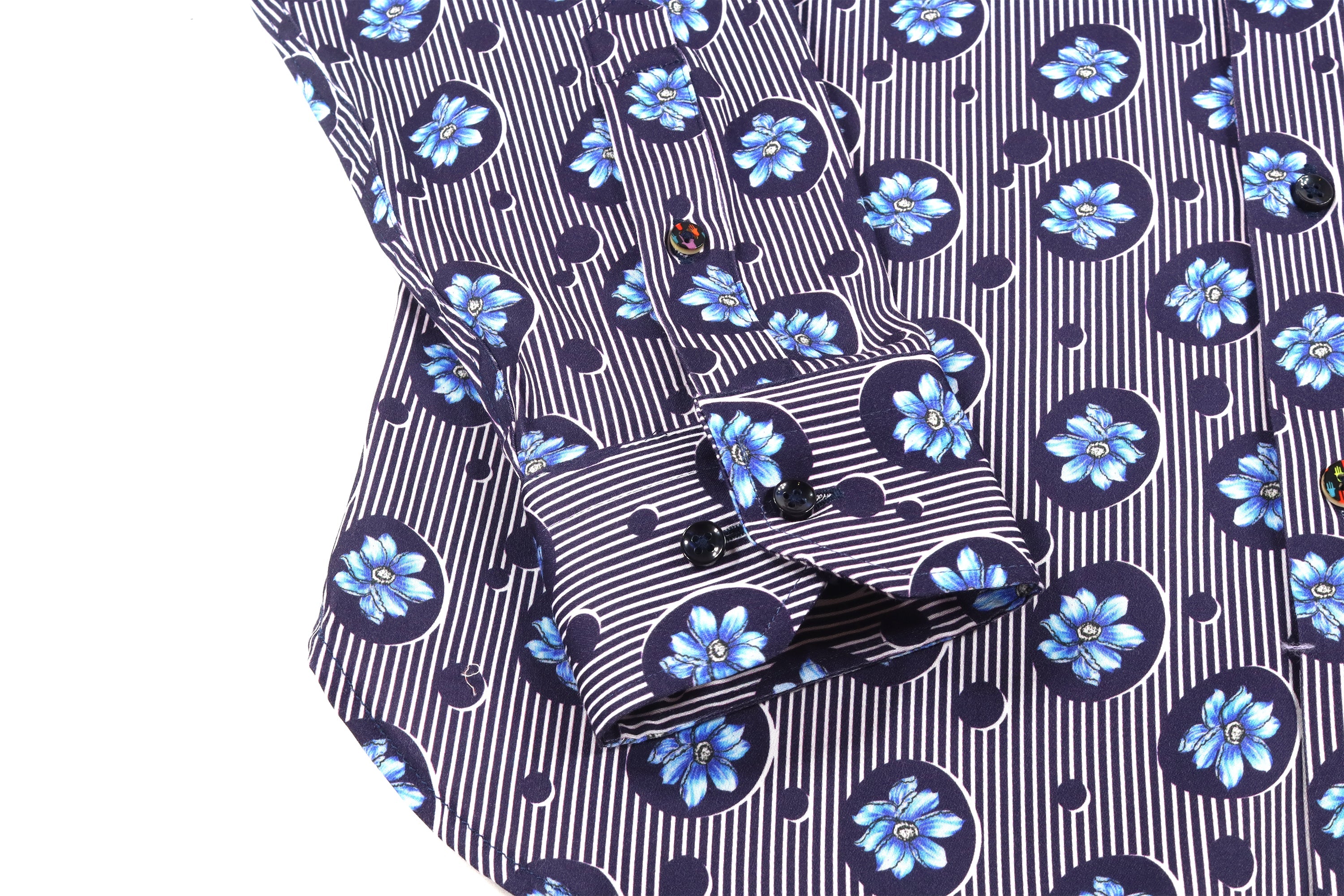 Navy and White Stripes with Royal Blue Floral Shirt