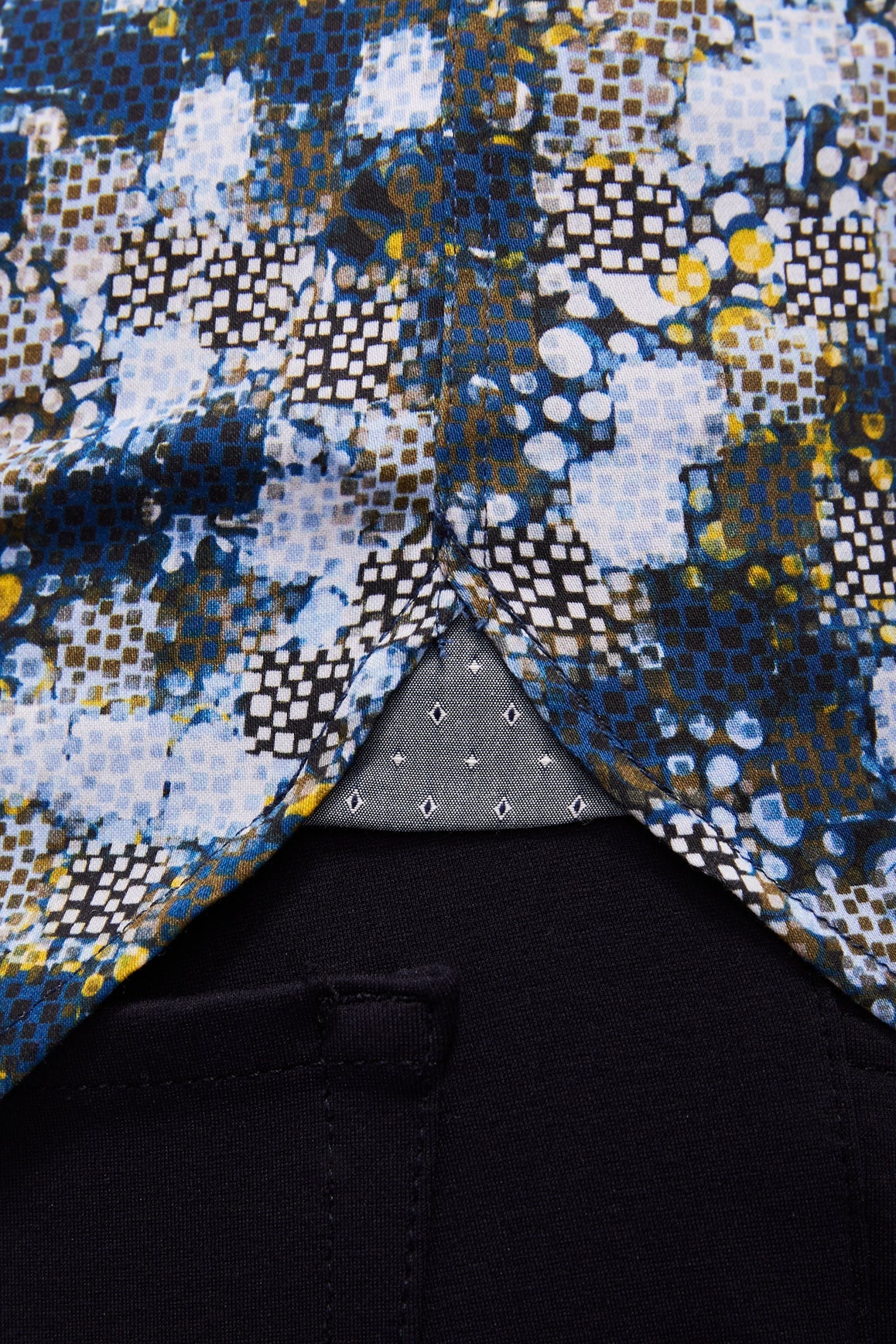 Navy with White Checks, Boxes, and Circles Shirt