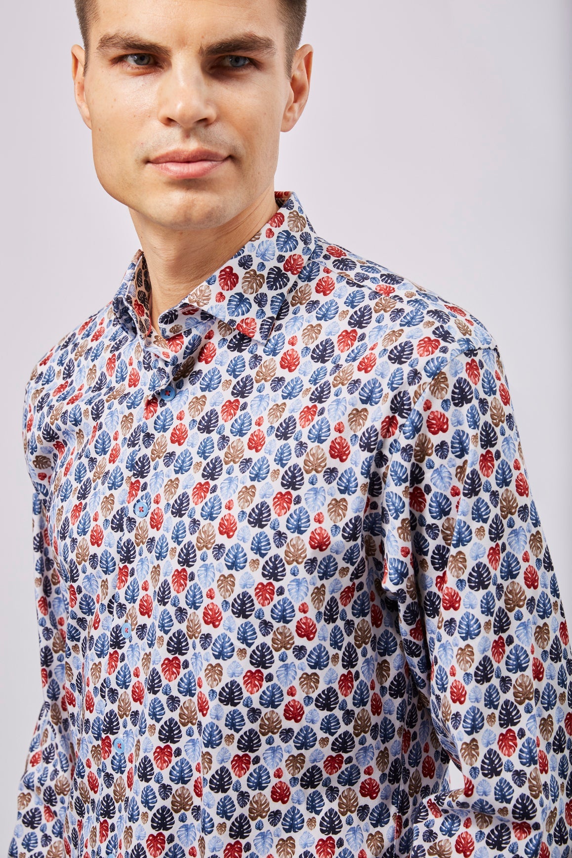 White with Multicolor Leaves Shirt