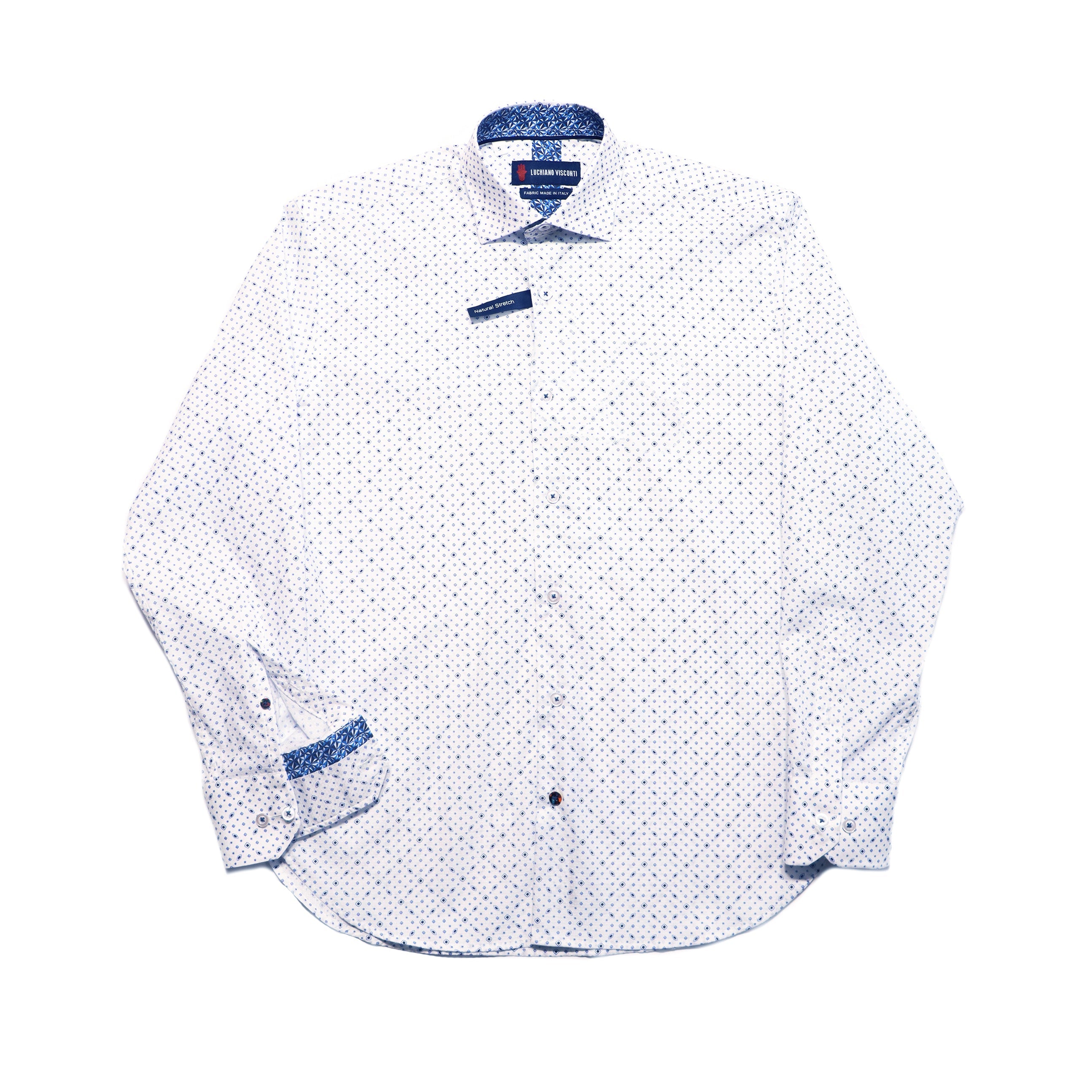 White with Blue Squares & Ovals