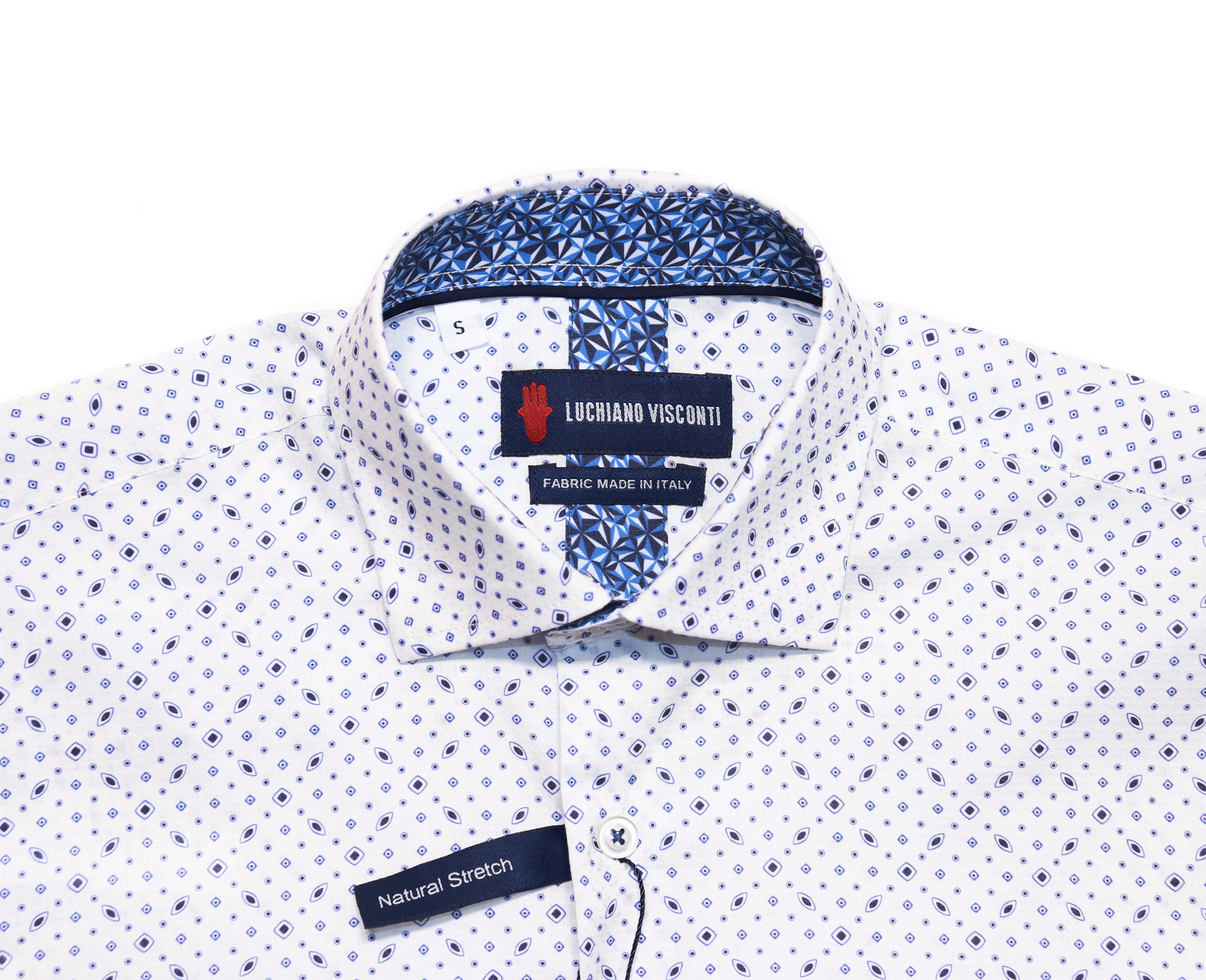 White with Blue Squares & Ovals