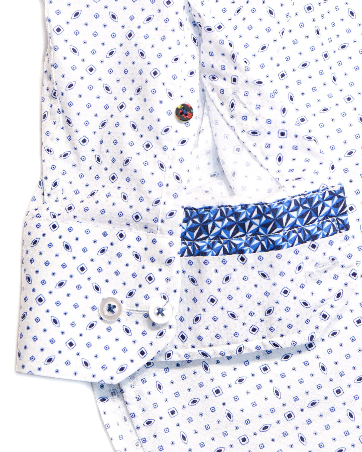 White with Blue Squares & Ovals
