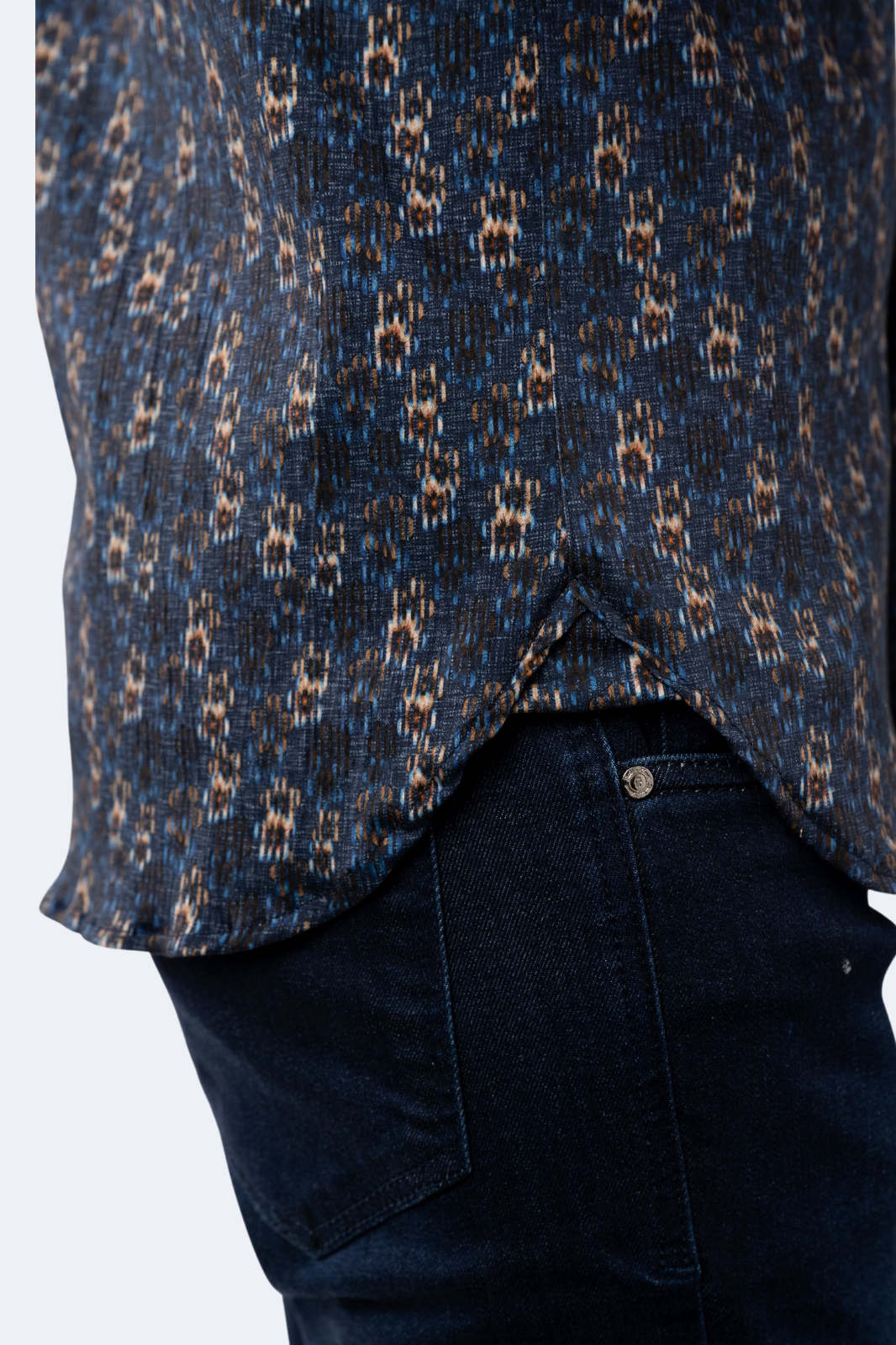 Navy with Beige and Tan Floral Shirt