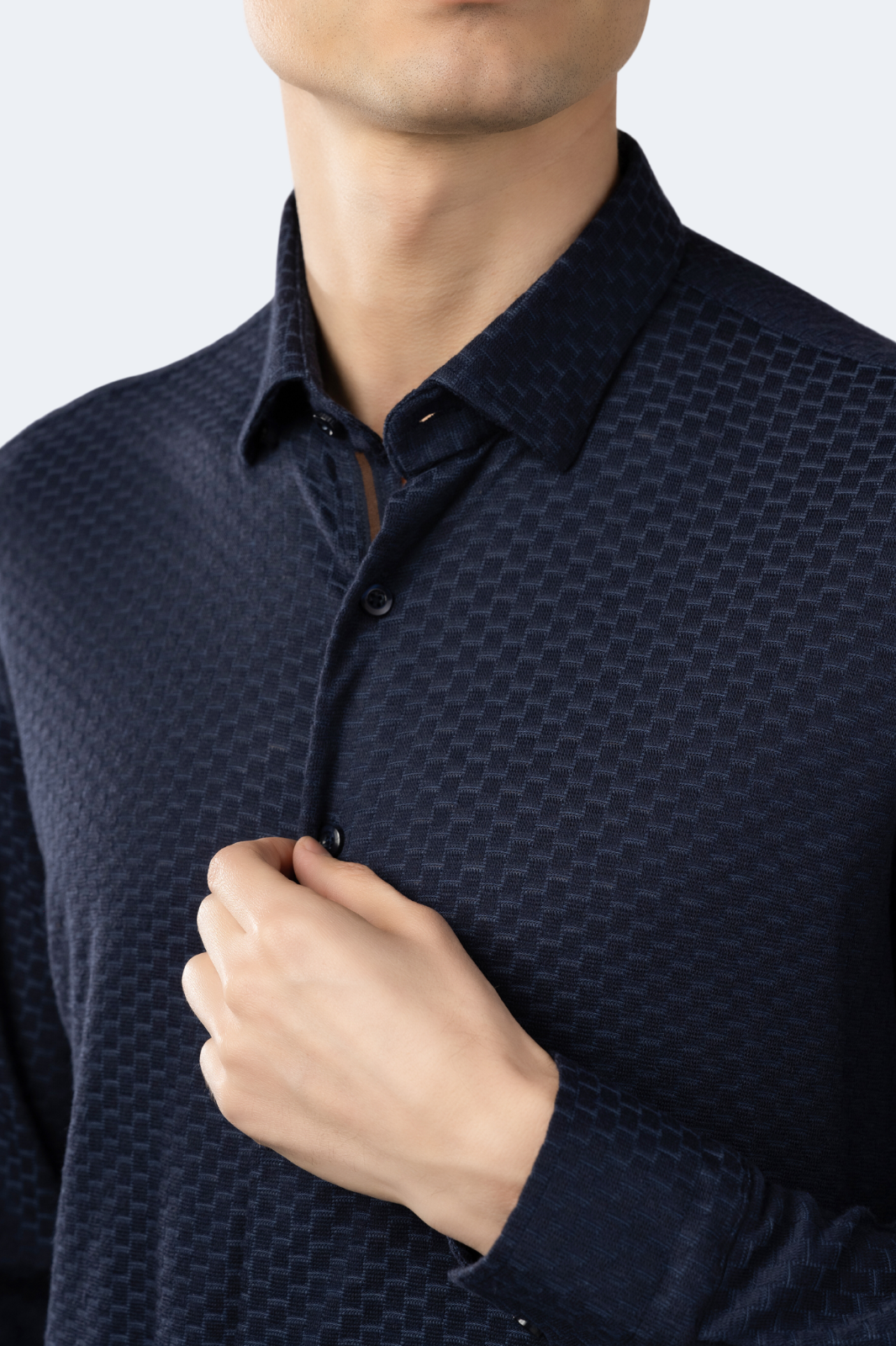 Navy Woven Jacquard Boxed Solid Shirt