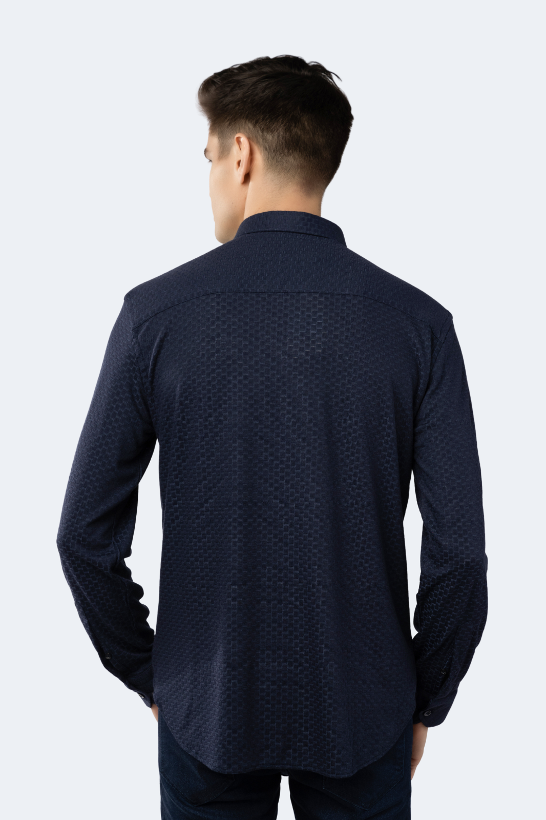 Navy Woven Jacquard Boxed Solid Shirt