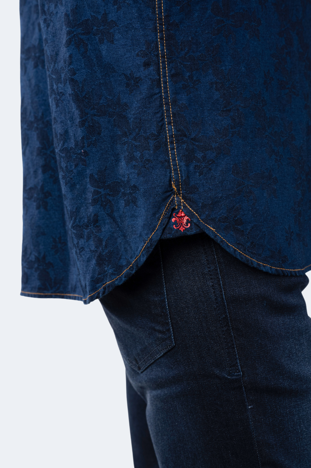 Royal Blue Denim with Navy Floral Jacquard Shirt