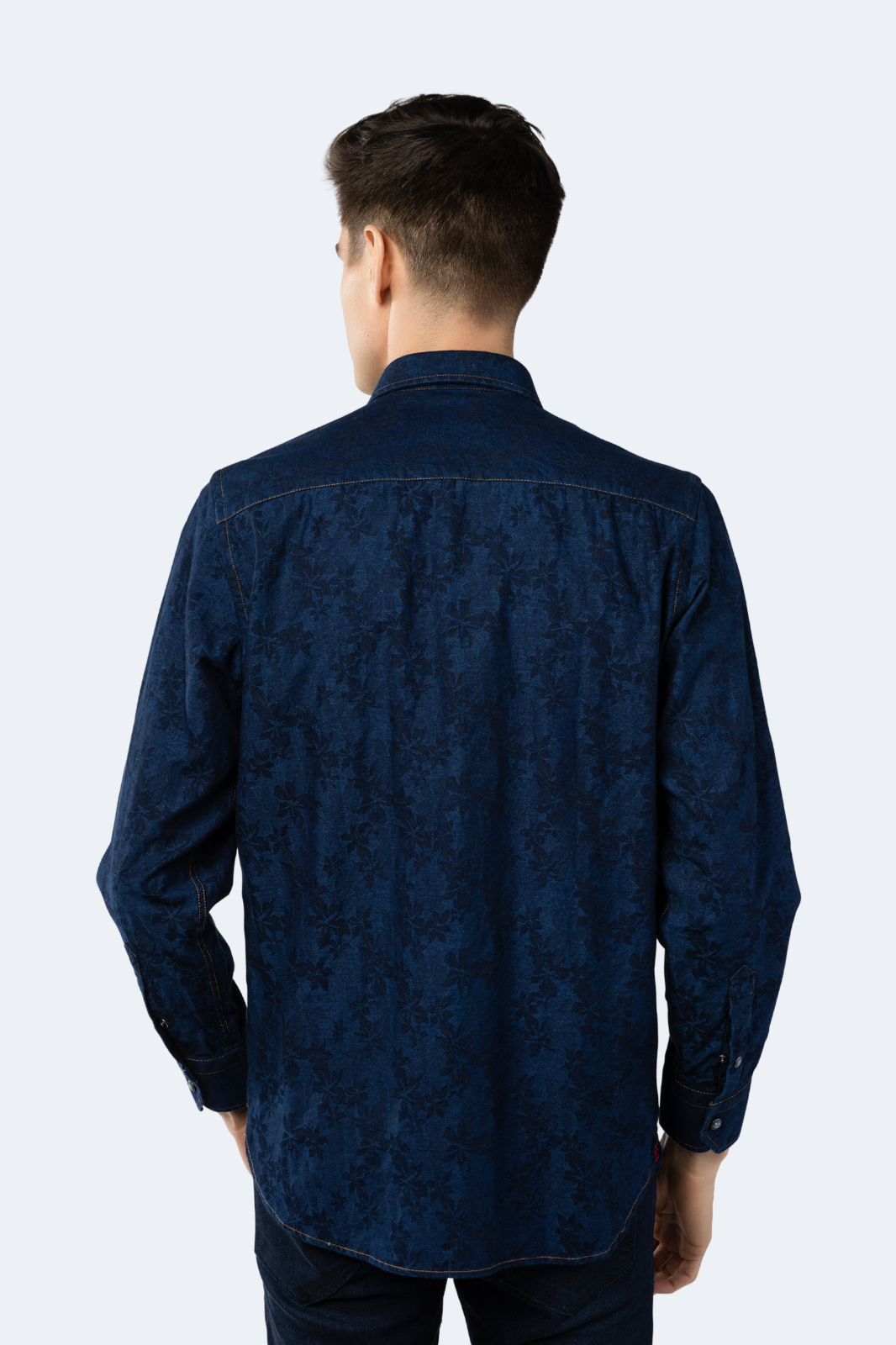 Royal Blue Denim with Navy Floral Jacquard Shirt