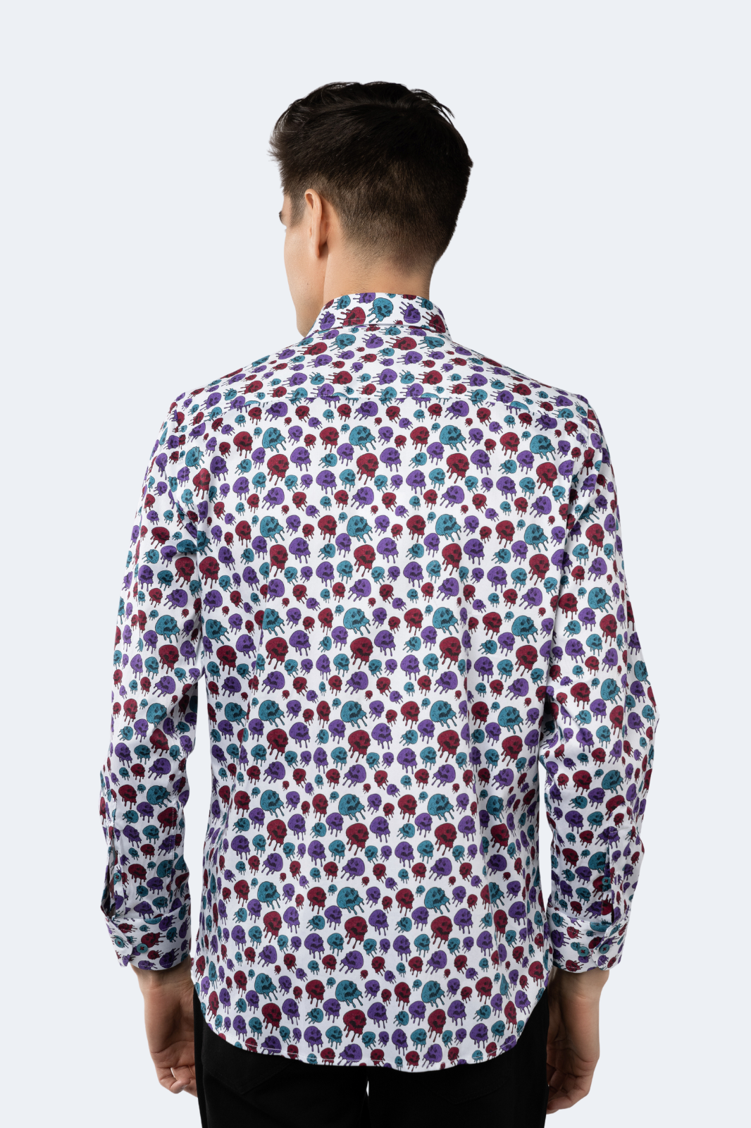 White with Purple, Magenta and Teal Skulls Dripping Shirt