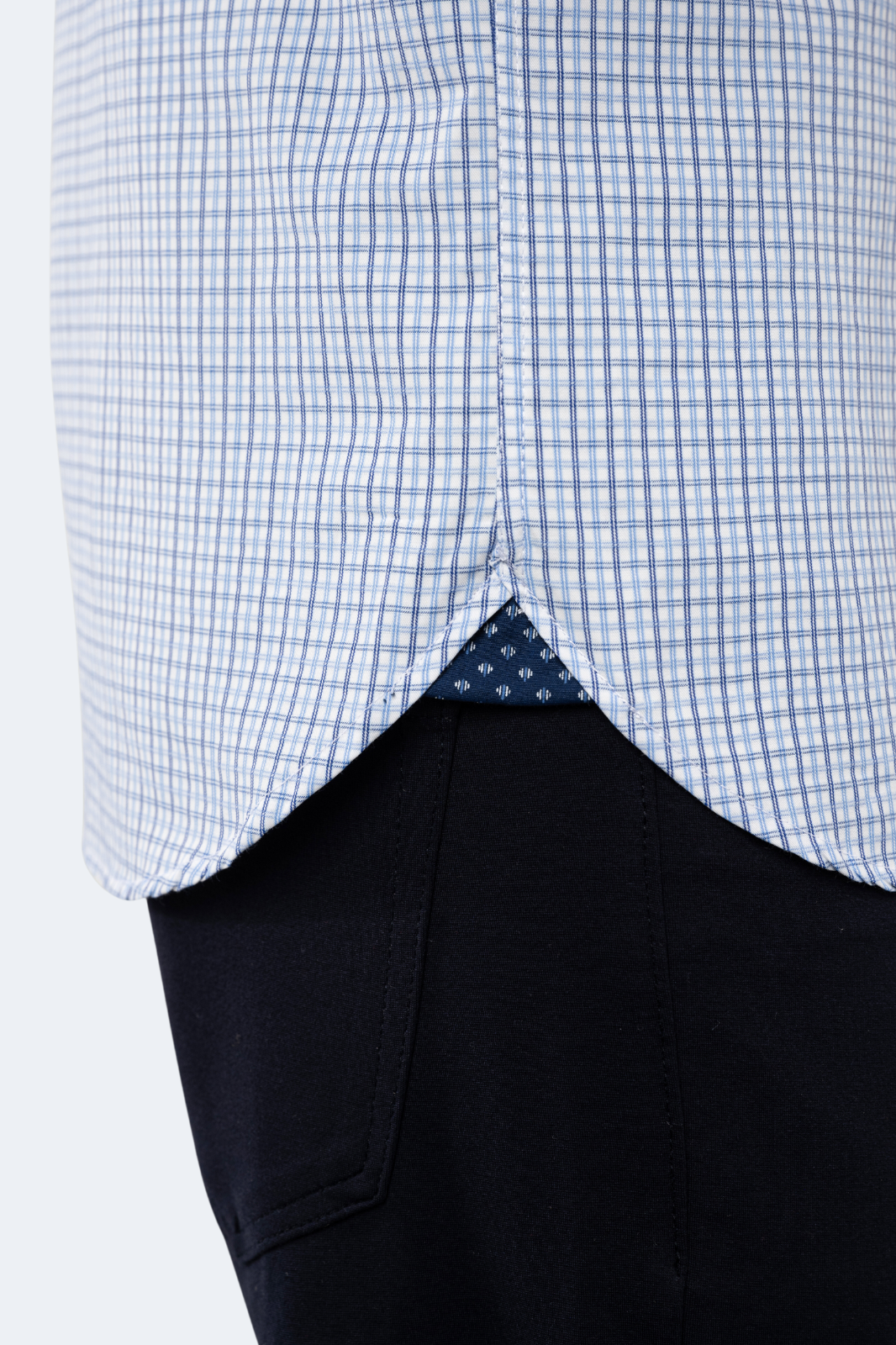 White, Blue and Navy Plaid Jacquard Shirt
