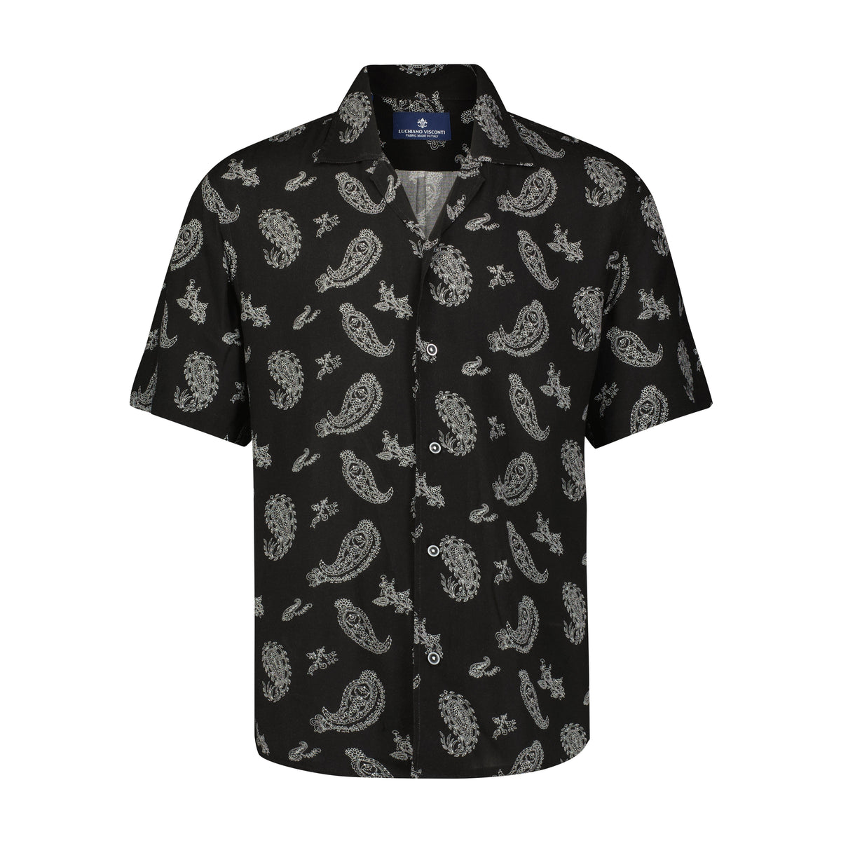 Black and White Paisley Print Short Sleeve Shirt
