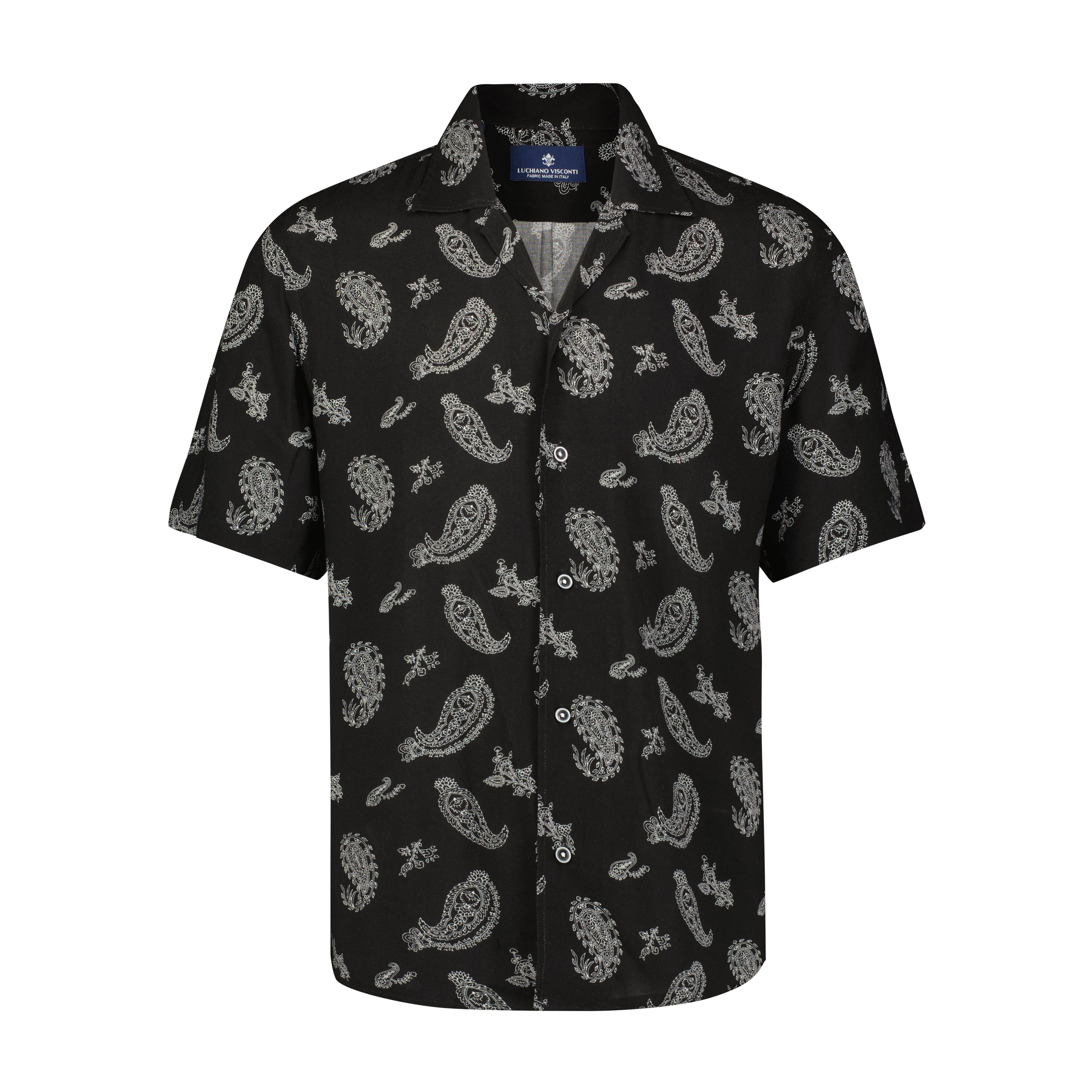 Black and White Paisley Print Short Sleeve Shirt