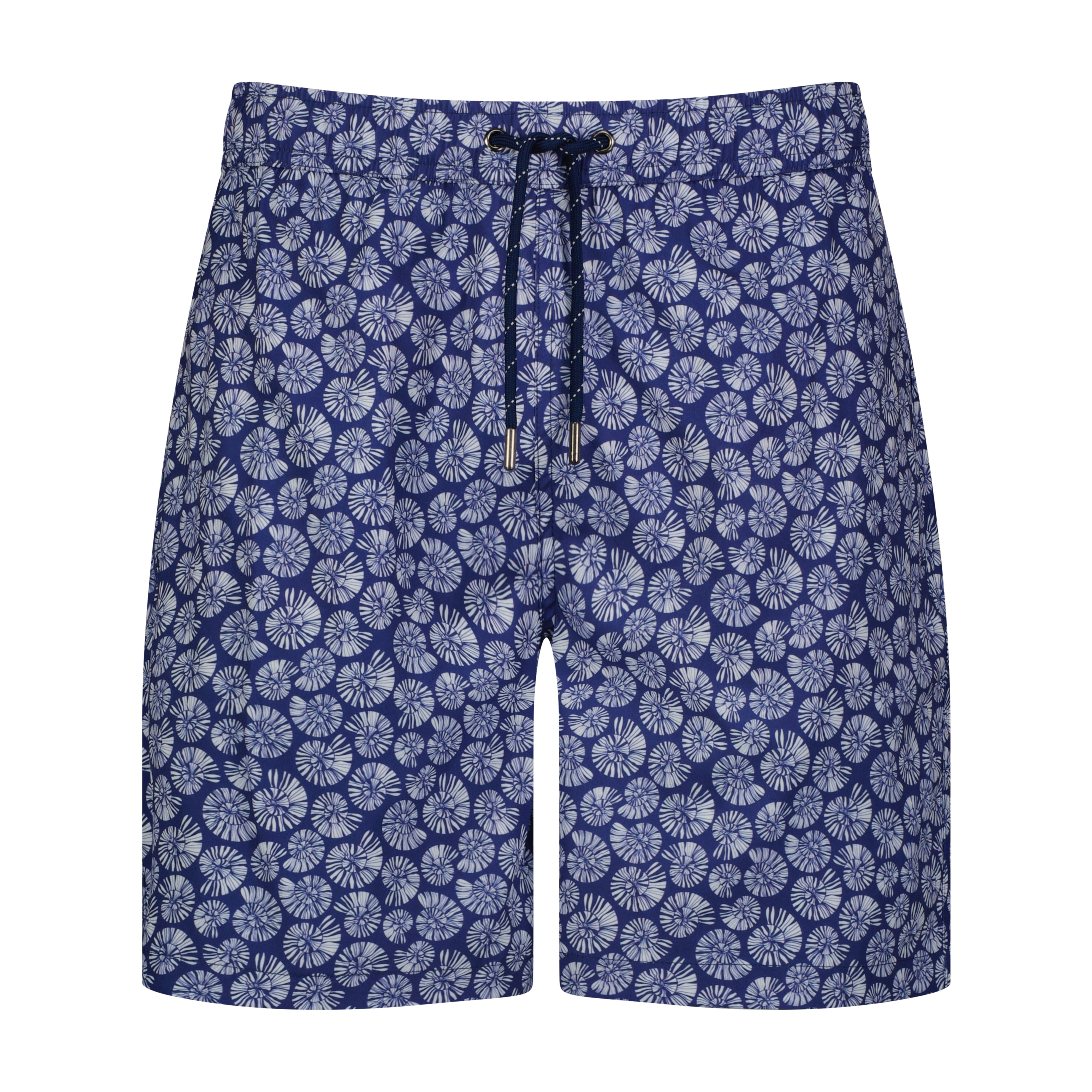Blue Sea Shell Print Swim Trunks