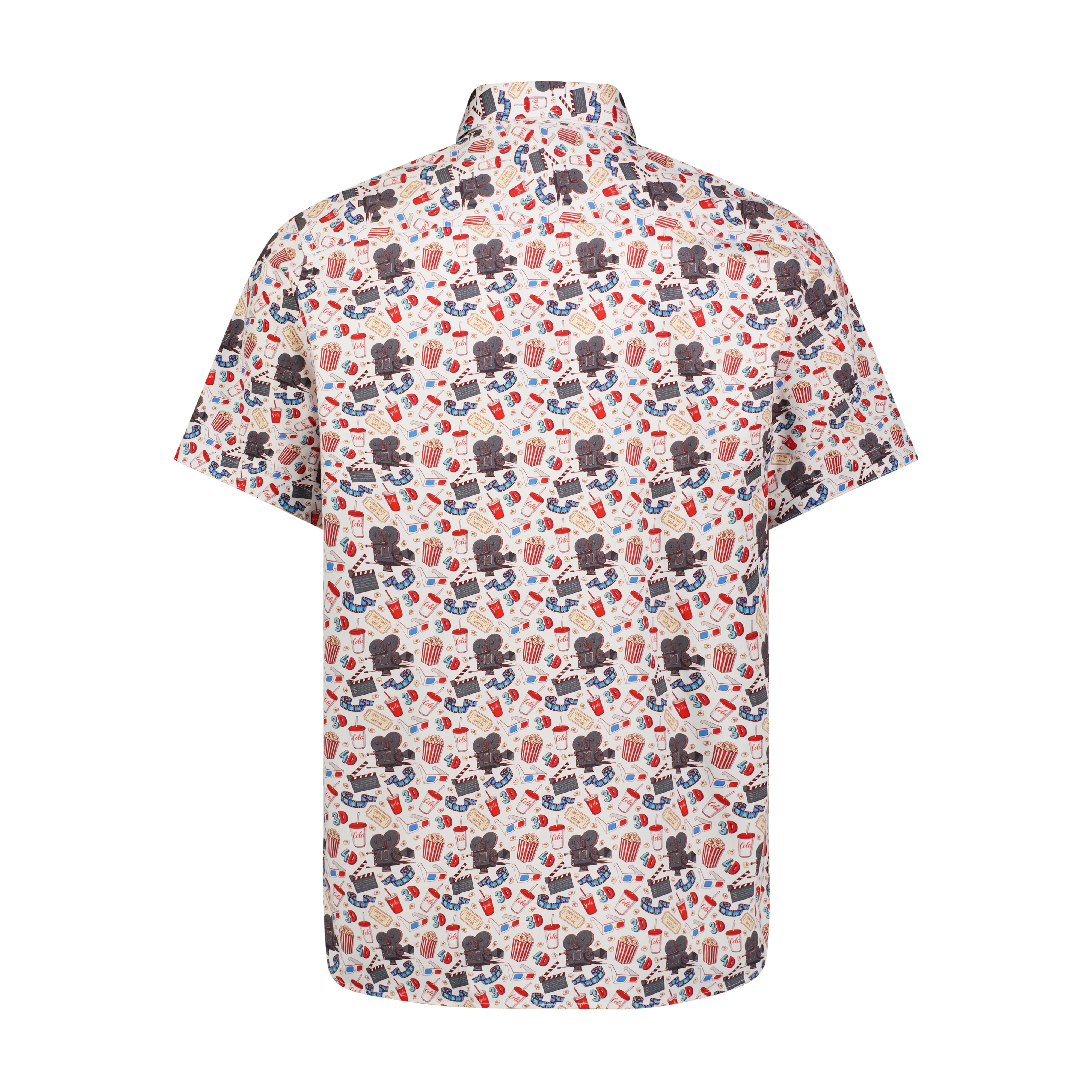 Blue, Red, and Teal Movie Print Short Sleeve Shirt