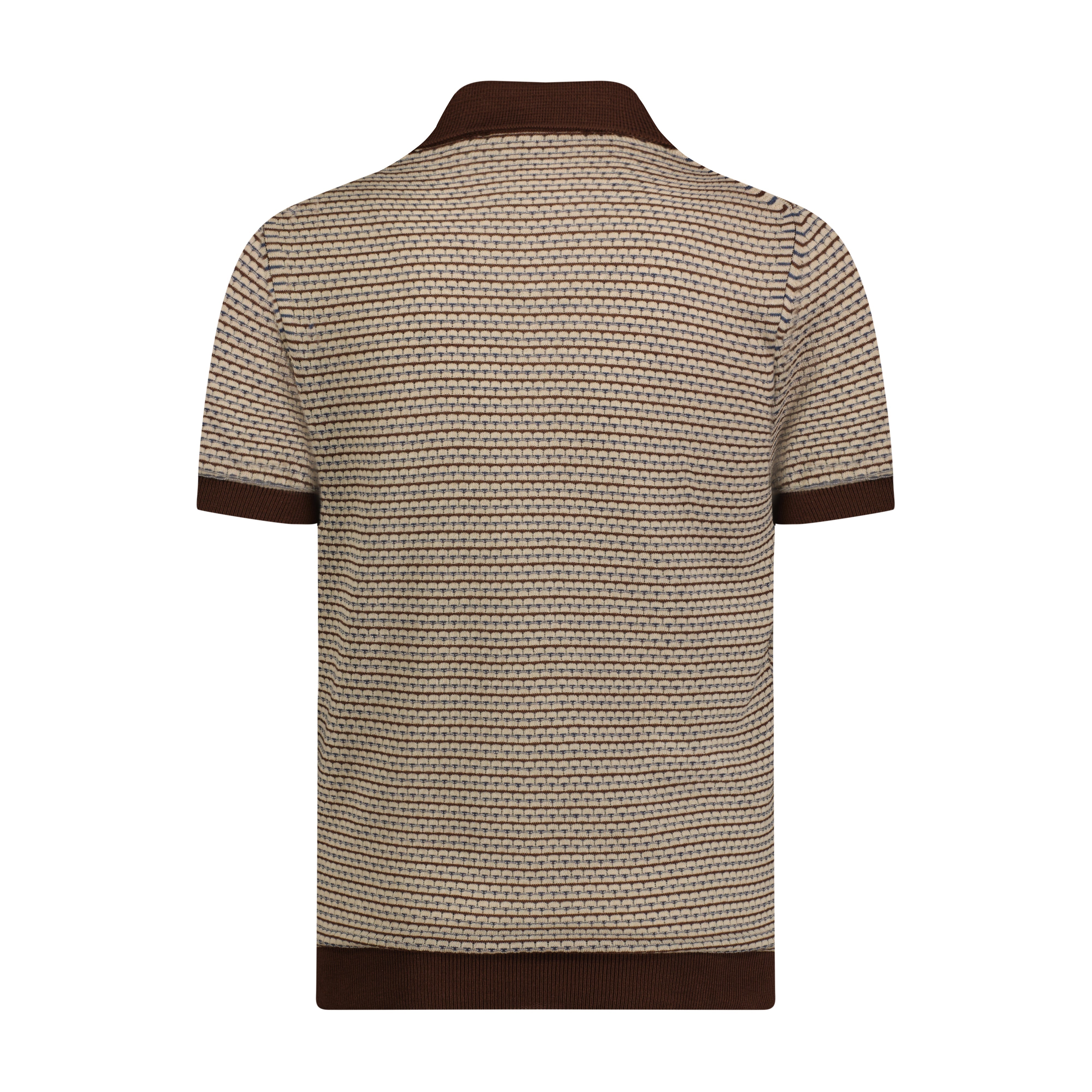 Chocolate Brown, Beige, and Indigo Triple Yarn Short Sleeve Knit Polo