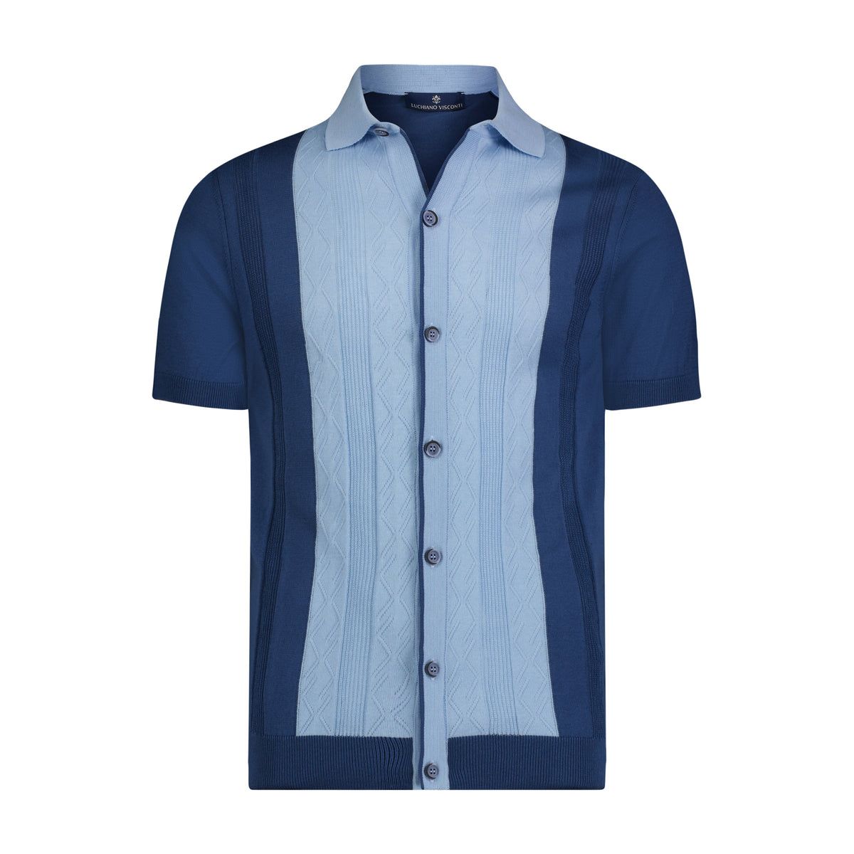 Indigo with Lite Blue Jacquard Short Sleeve Knit Polo