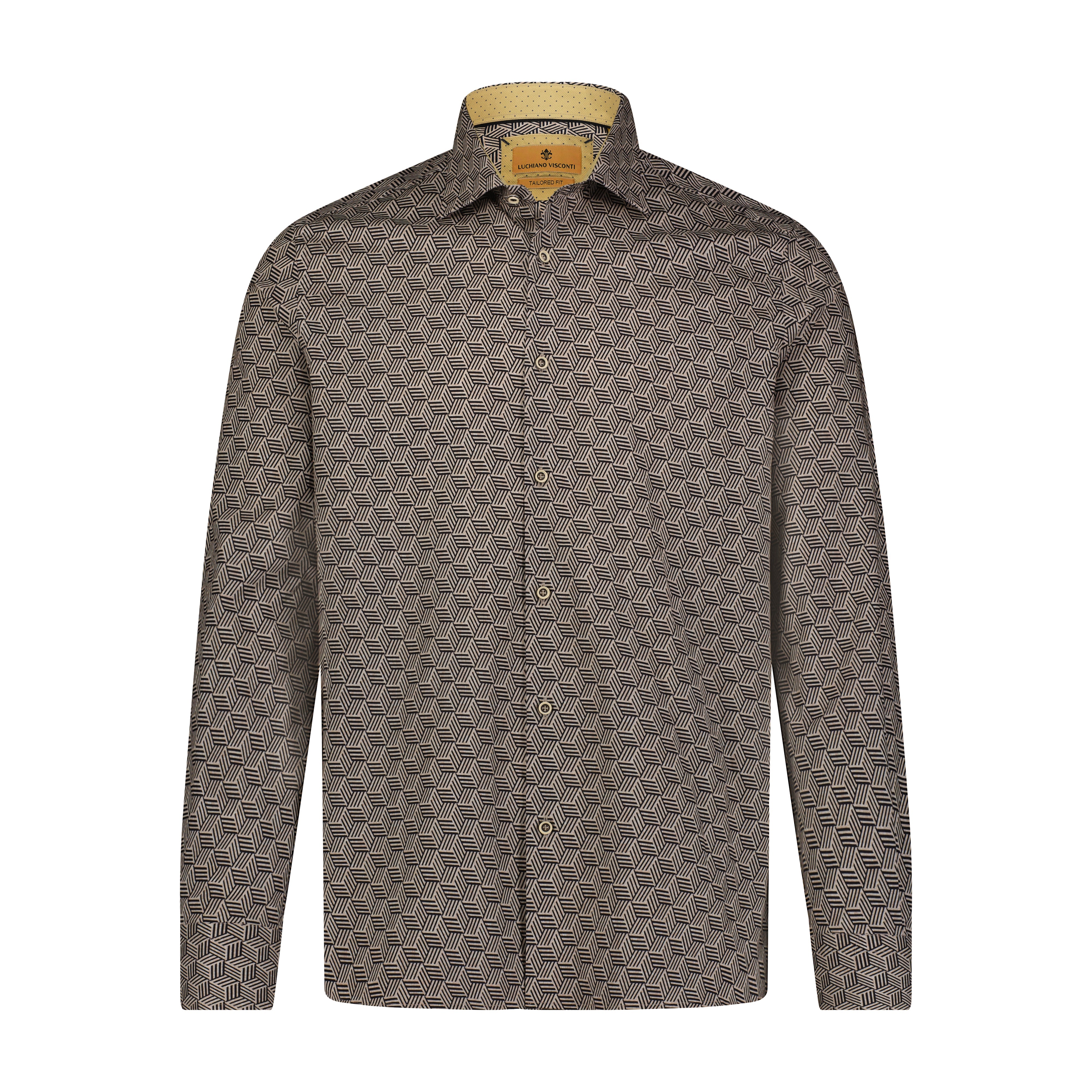 Leo Ecru Geometric Long Sleeve Shirt