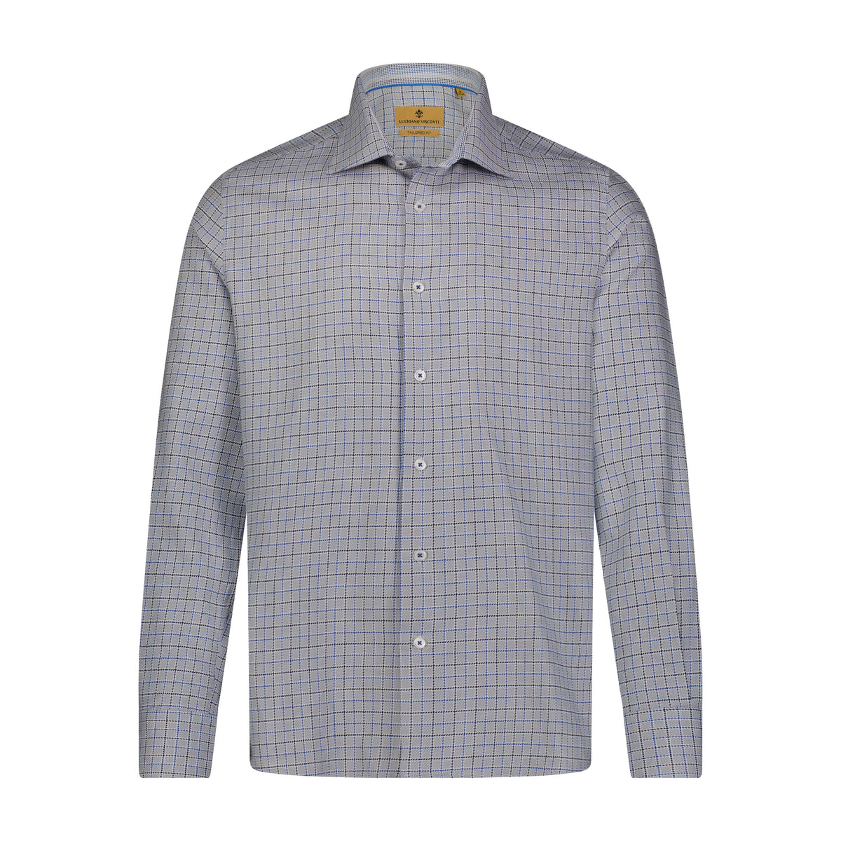 Leo Grey Navy Woven Plaid Long Sleeve Shirt