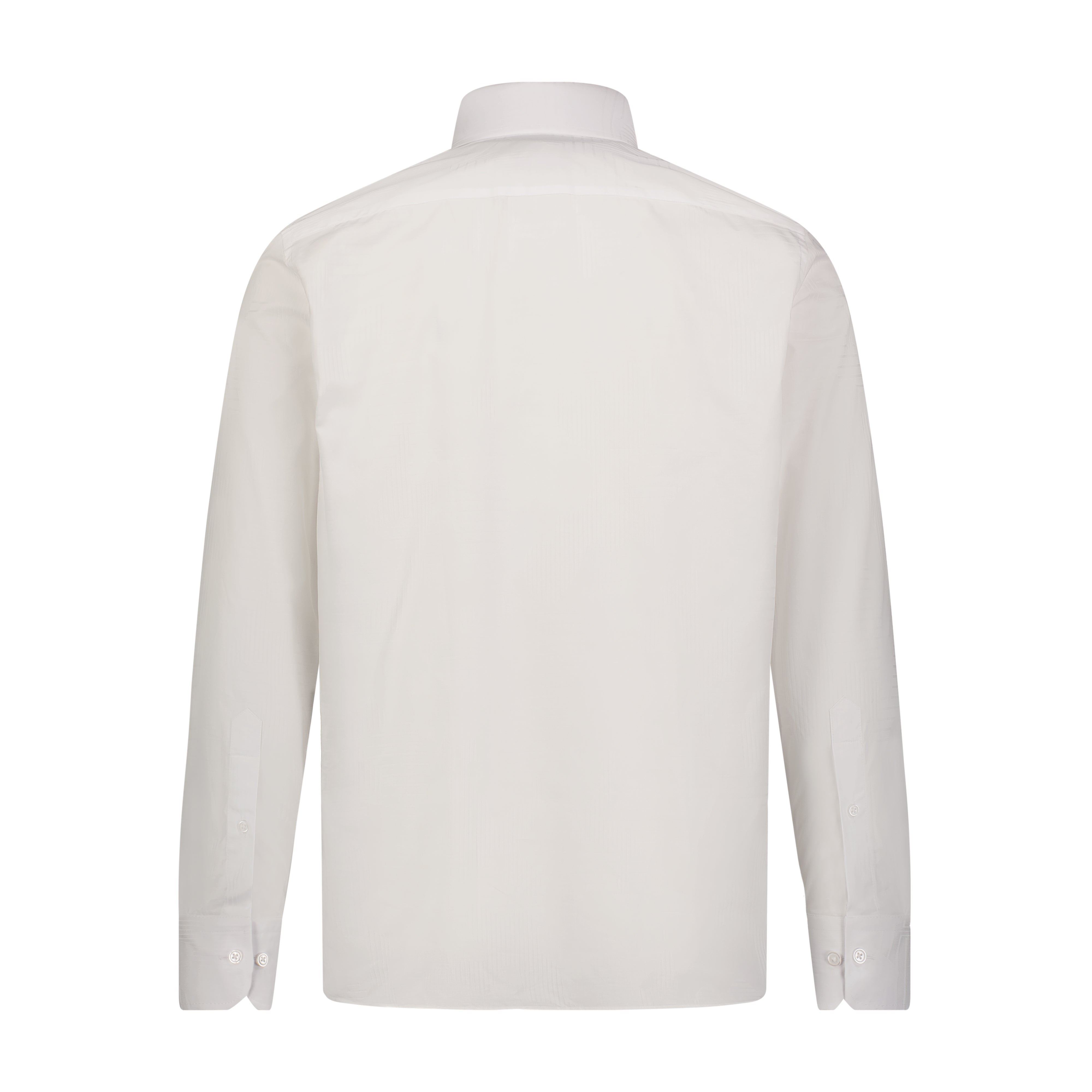 Leo Jacquard White on White Tonal Geometrical Design Long Sleeve Shirt