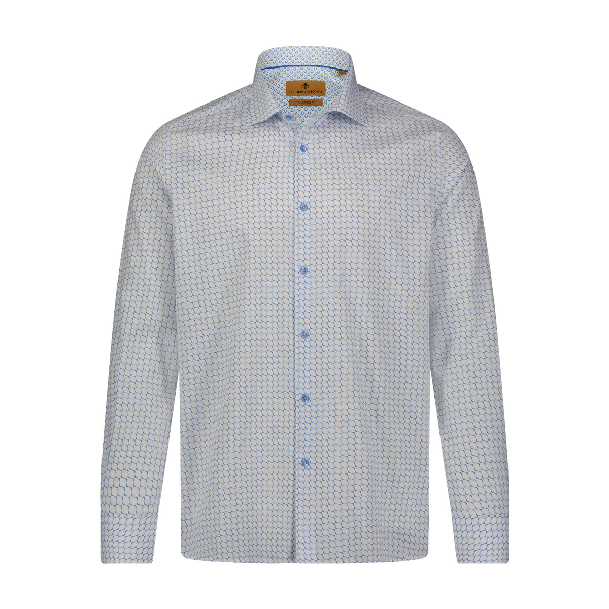 Leo White Dobby Geometrical Print Long Sleeve Shirt