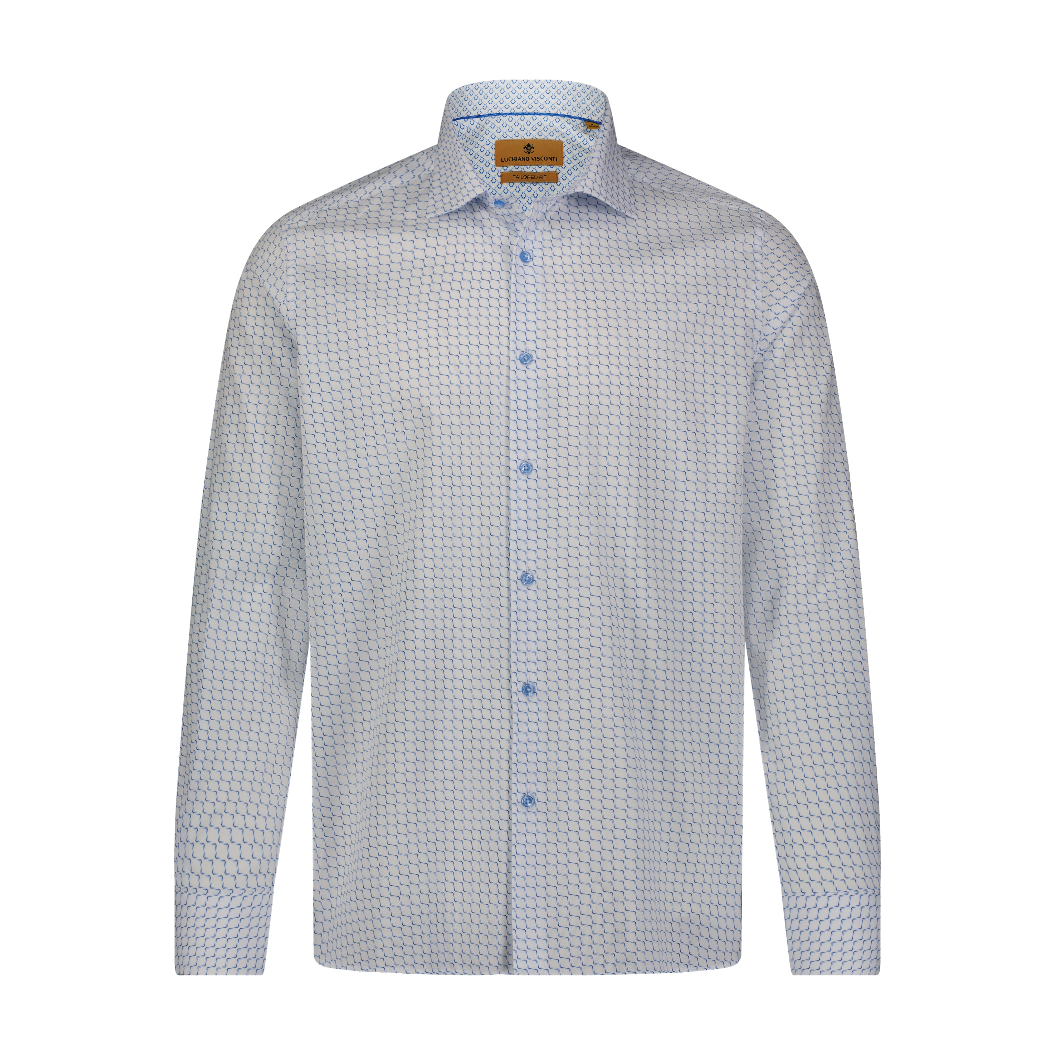 Leo White Dobby Geometrical Print Long Sleeve Shirt