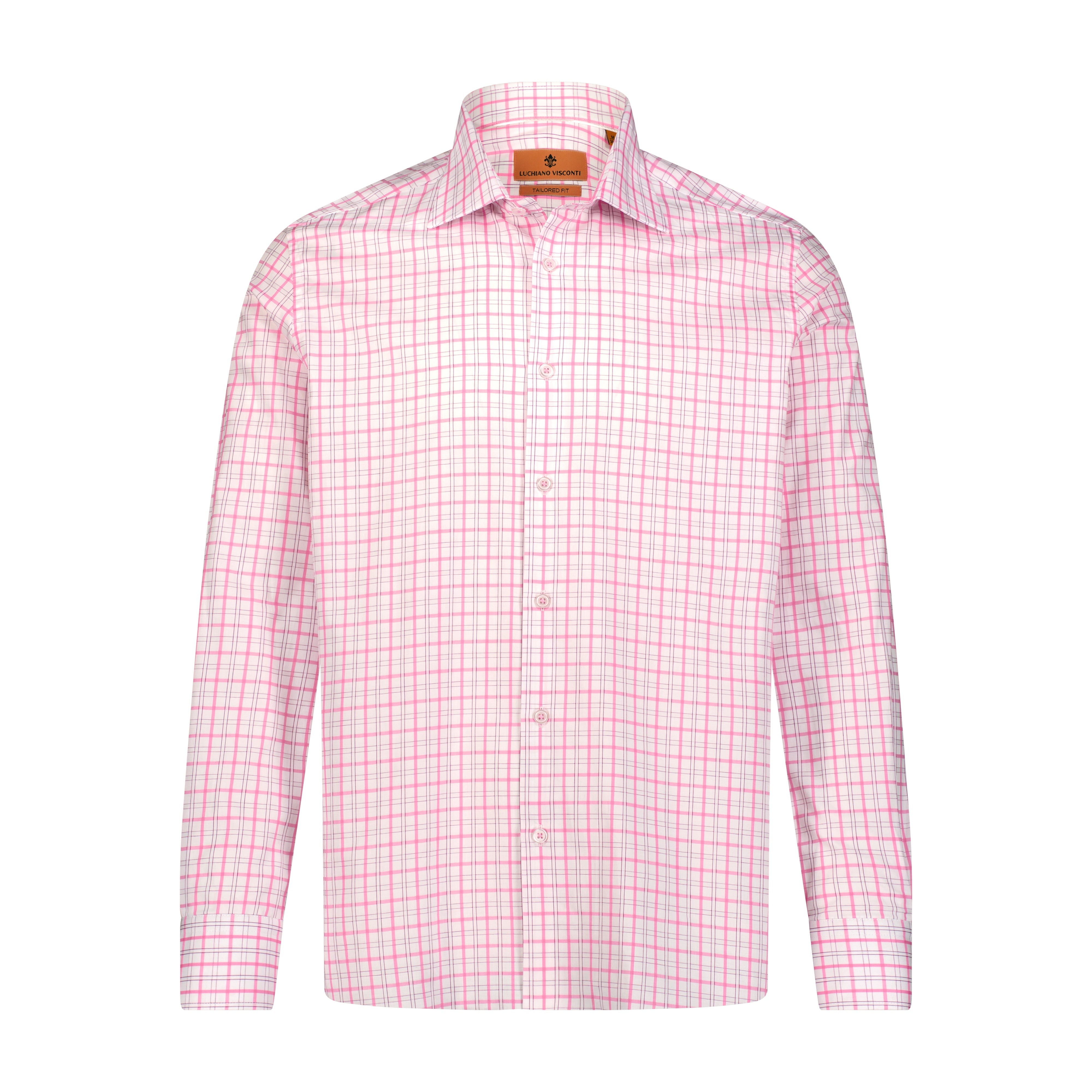 Leo Woven Dobby White Pink Check Long Sleeve Shirt