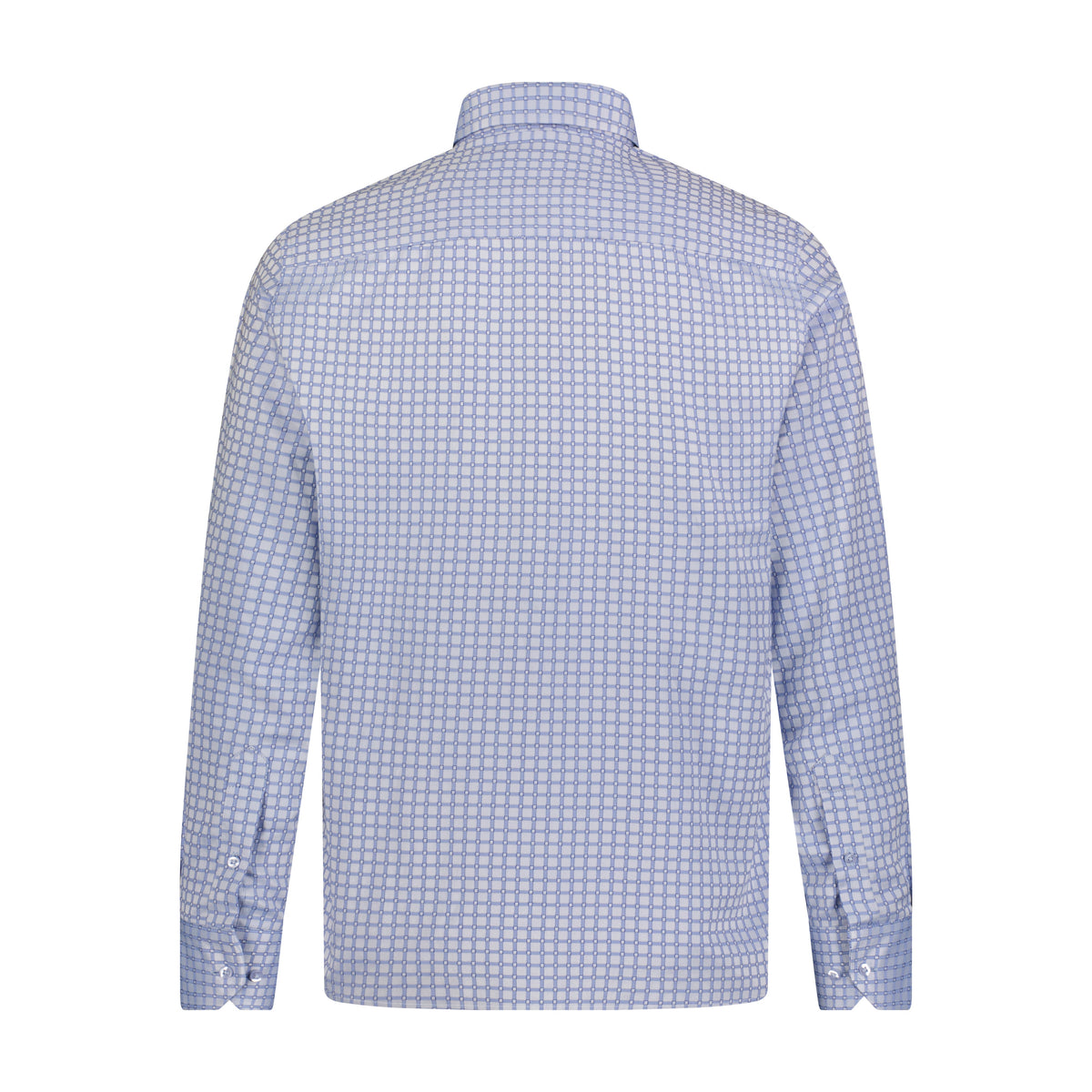 Lite Blue and Navy Small Check Print Long Sleeve Shirt