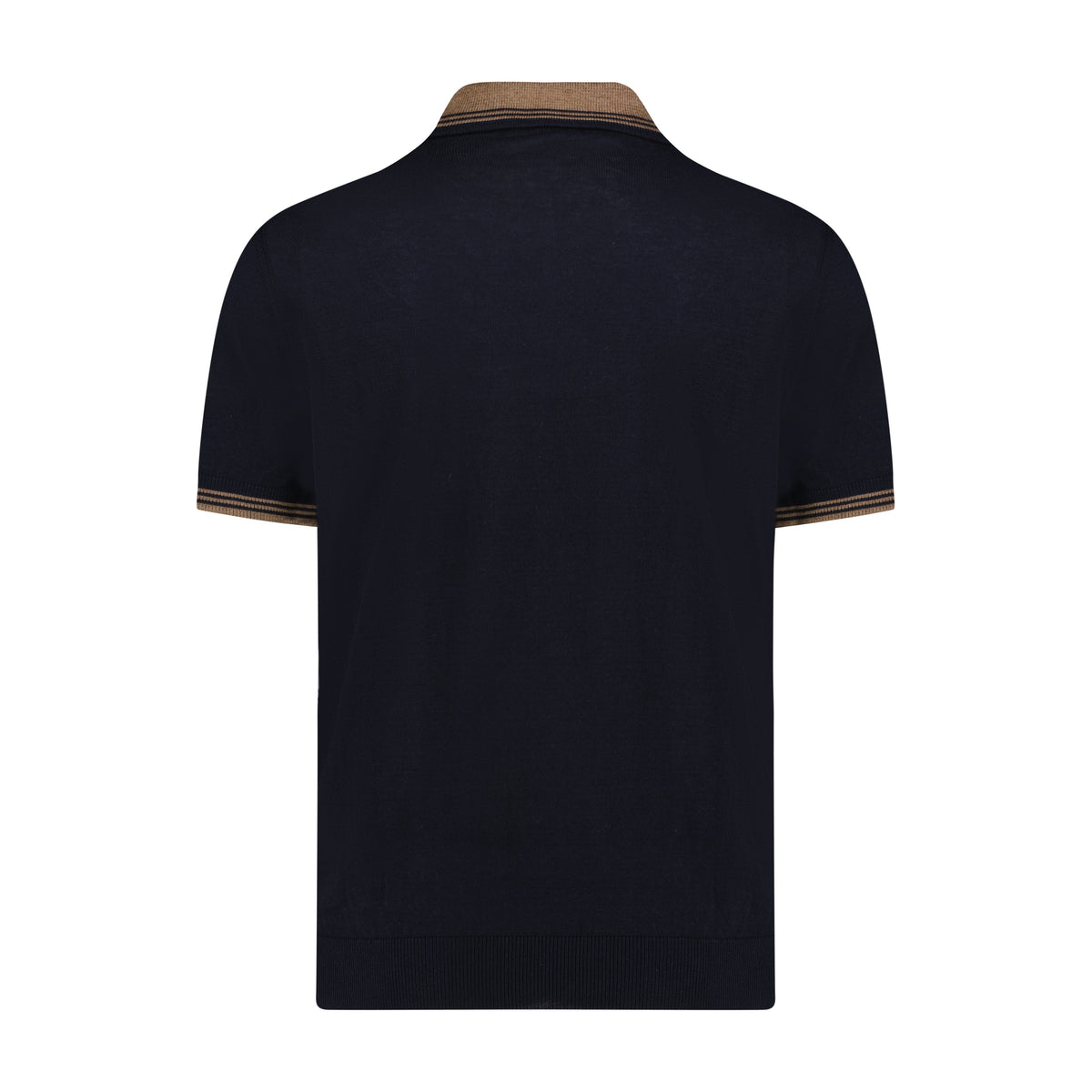 Melange Chocolate with Navy Wide Front Panel Short Sleeve Knit Polo