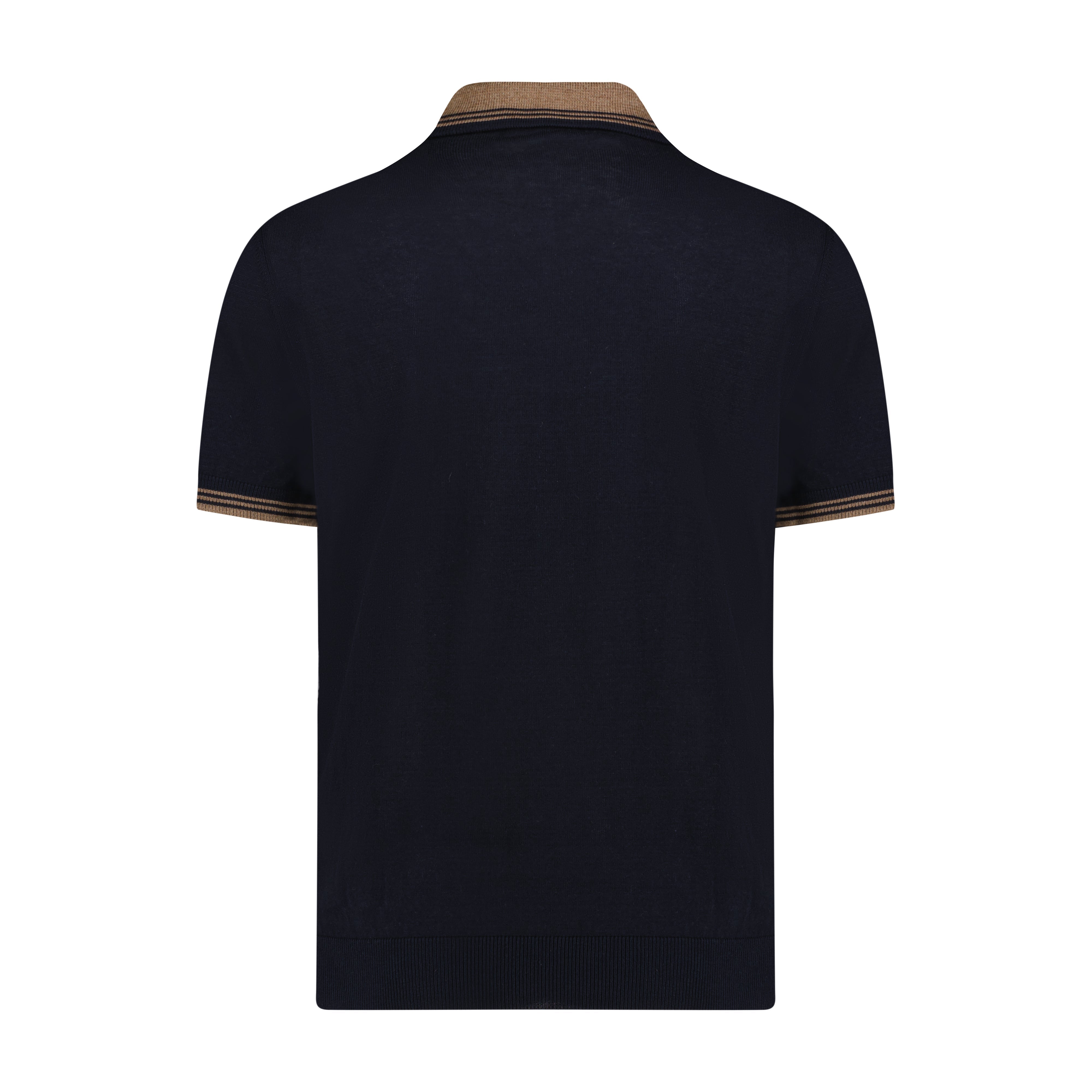 Melange Chocolate with Navy Wide Front Panel Short Sleeve Knit Polo
