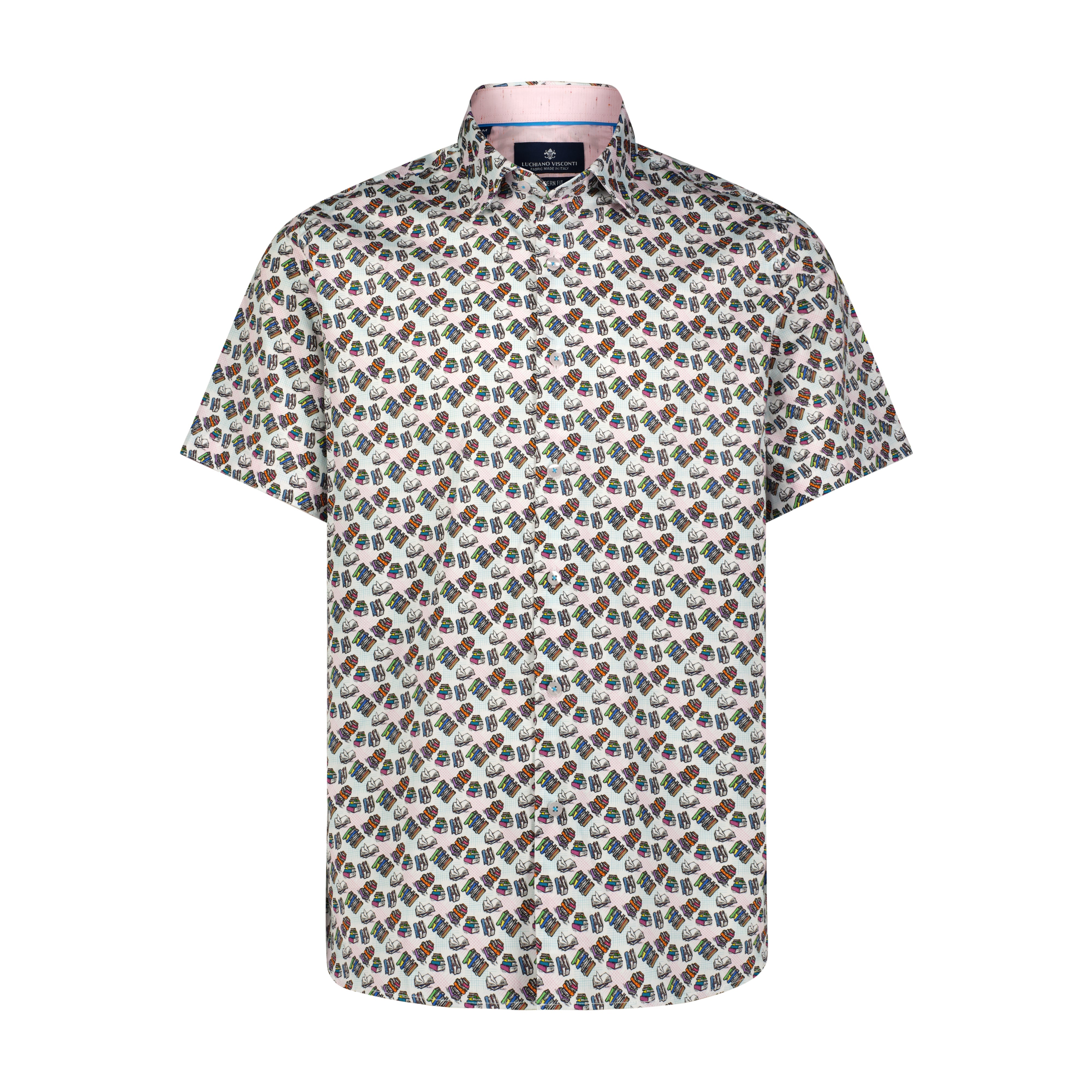 Multicolor Book Print Short Sleeve Shirt