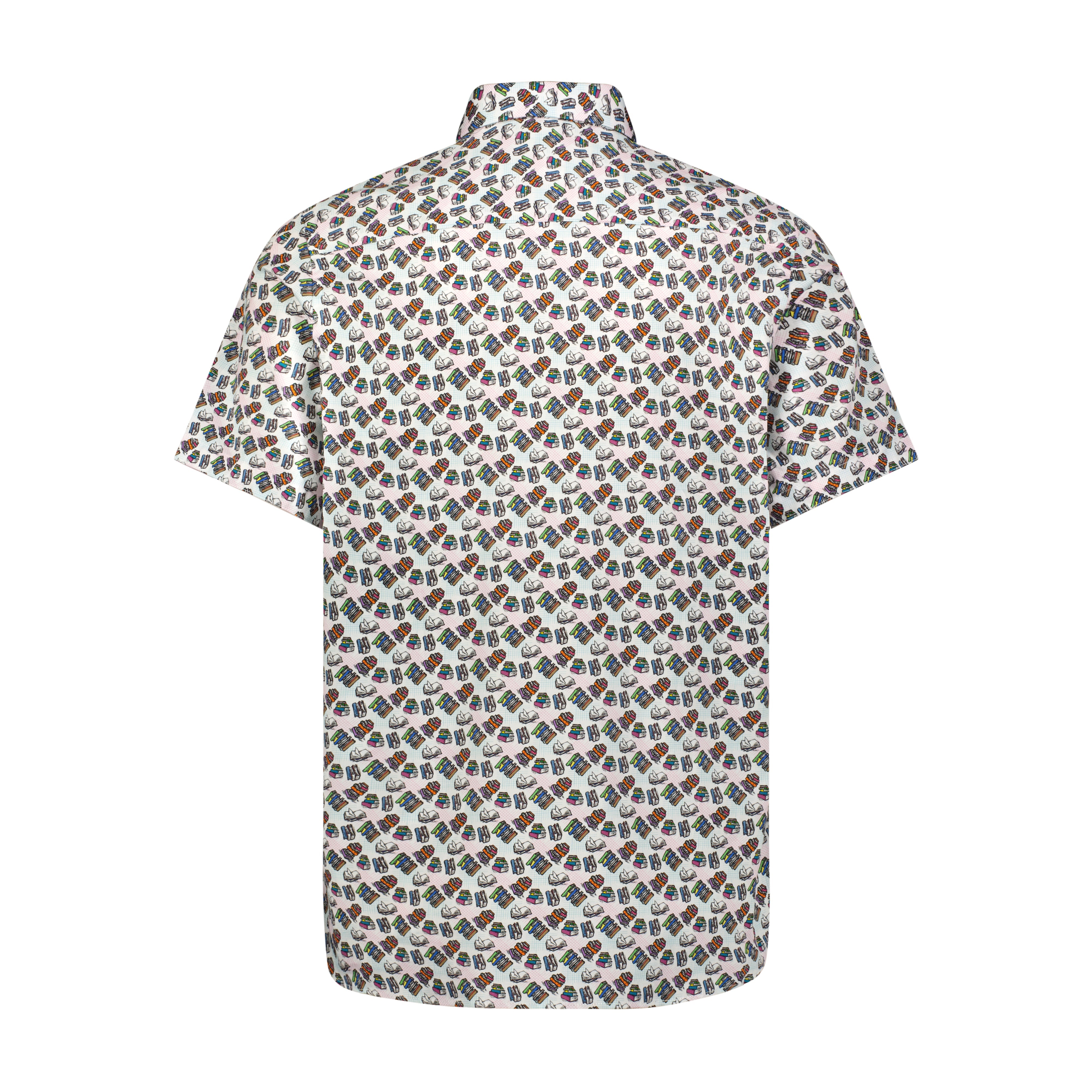 Multicolor Book Print Short Sleeve Shirt