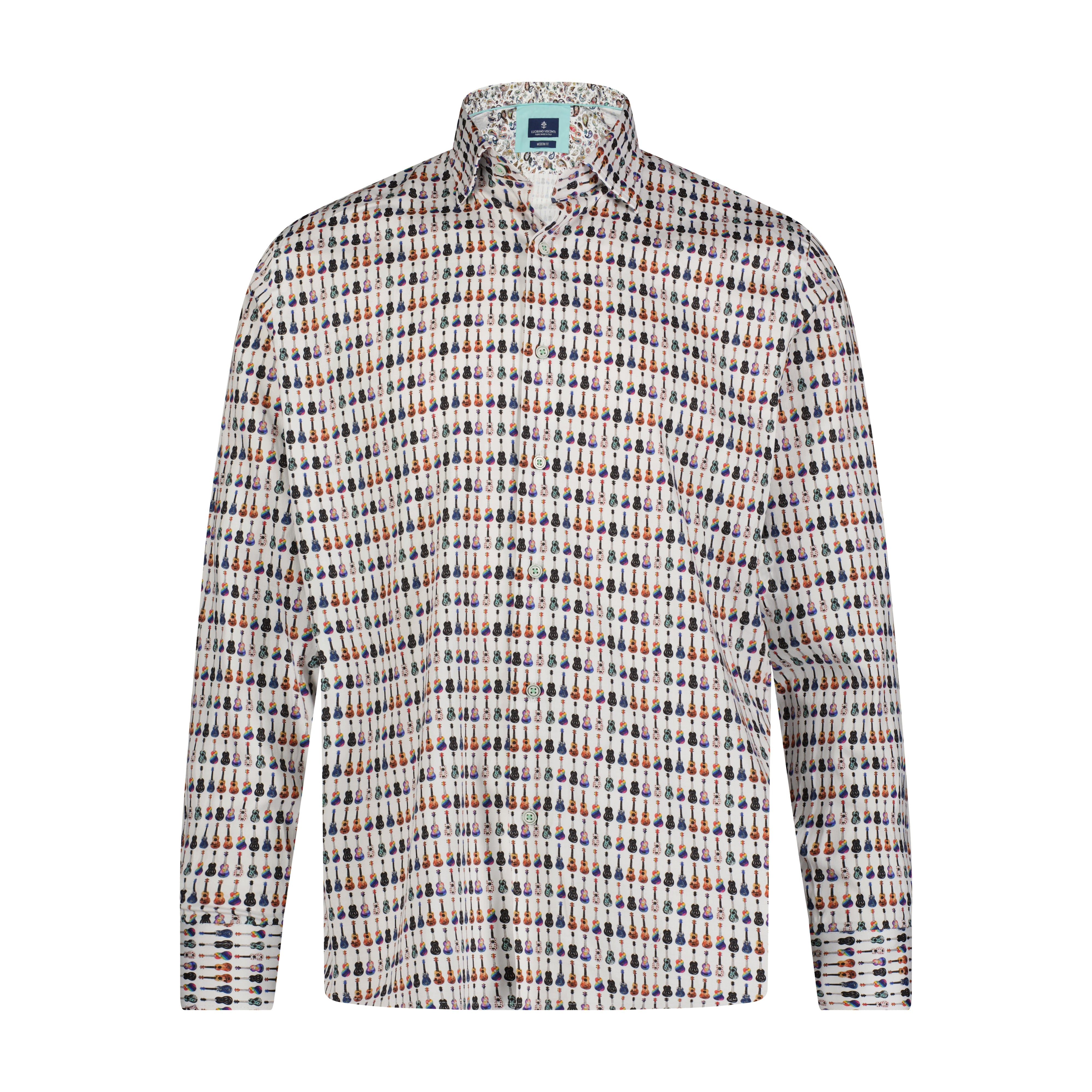 Multicolor Guitar Print Long Sleeve Shirt