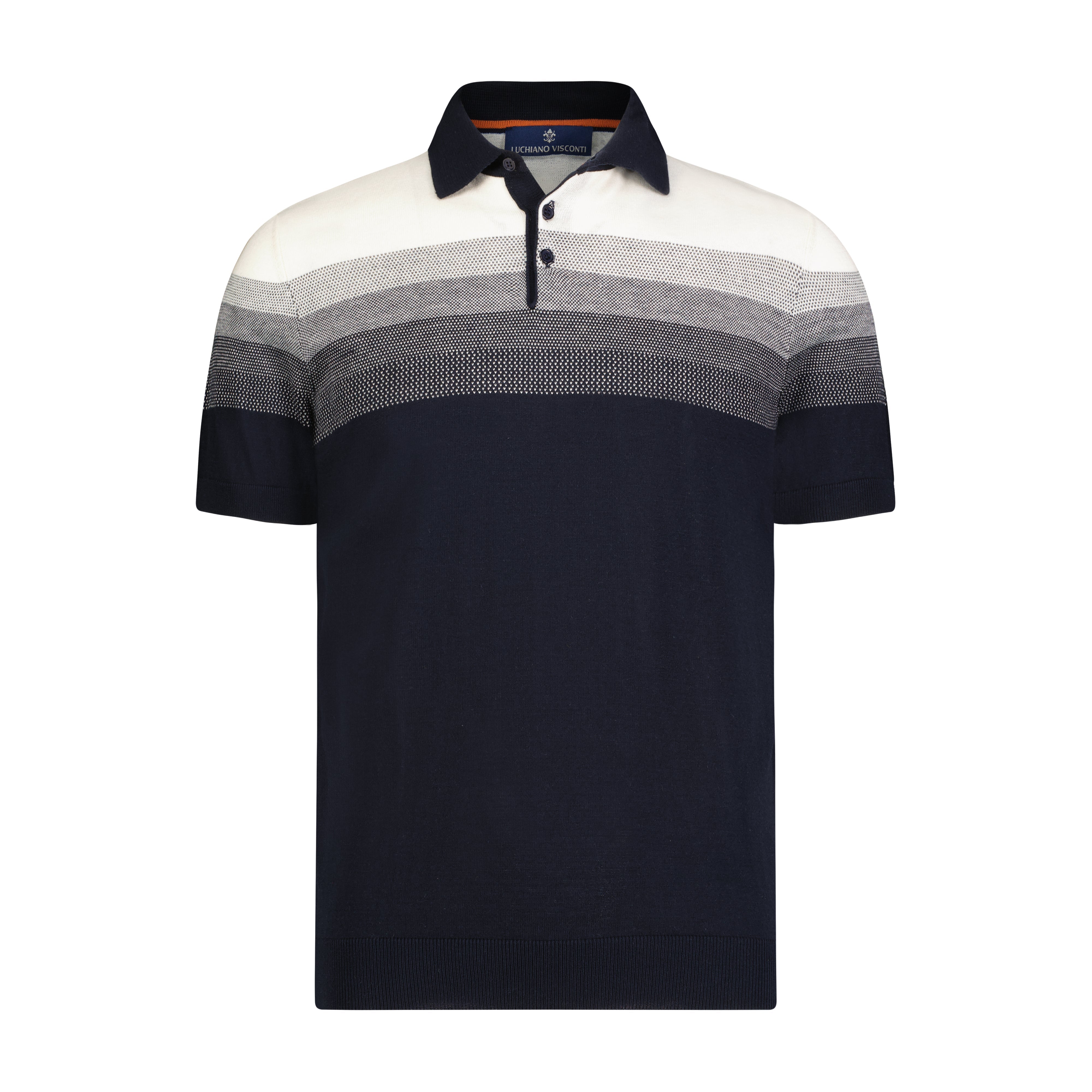Navy and Ecru Top Stripe Short Sleeve Knit Polo