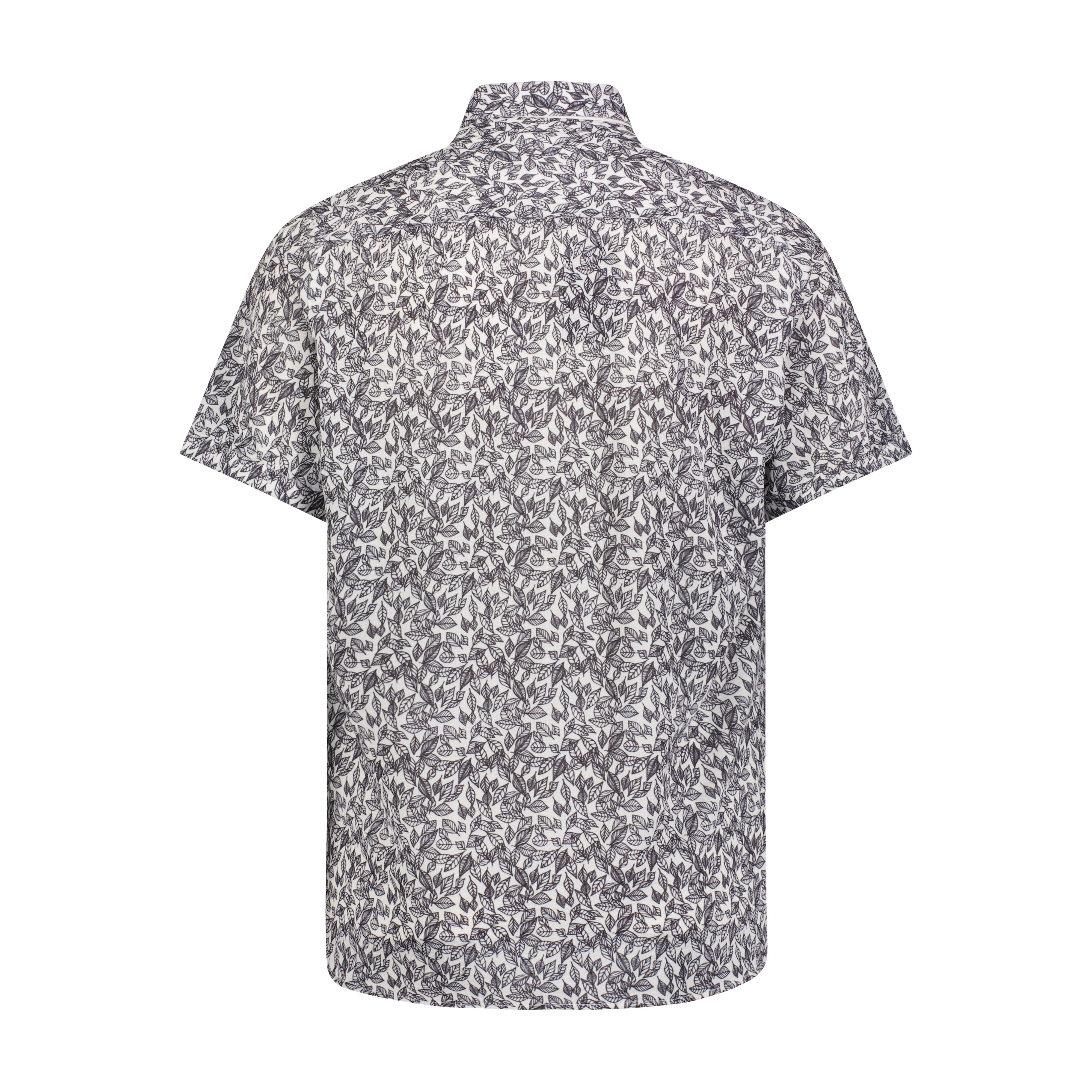 Navy and White Leaf Print Short Sleeve Shirt