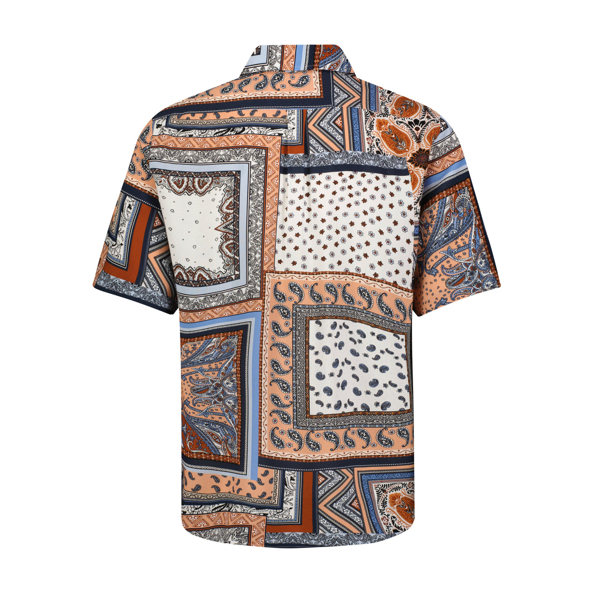 Navy Khaki Paisley Box Print Short Sleeve Shirt