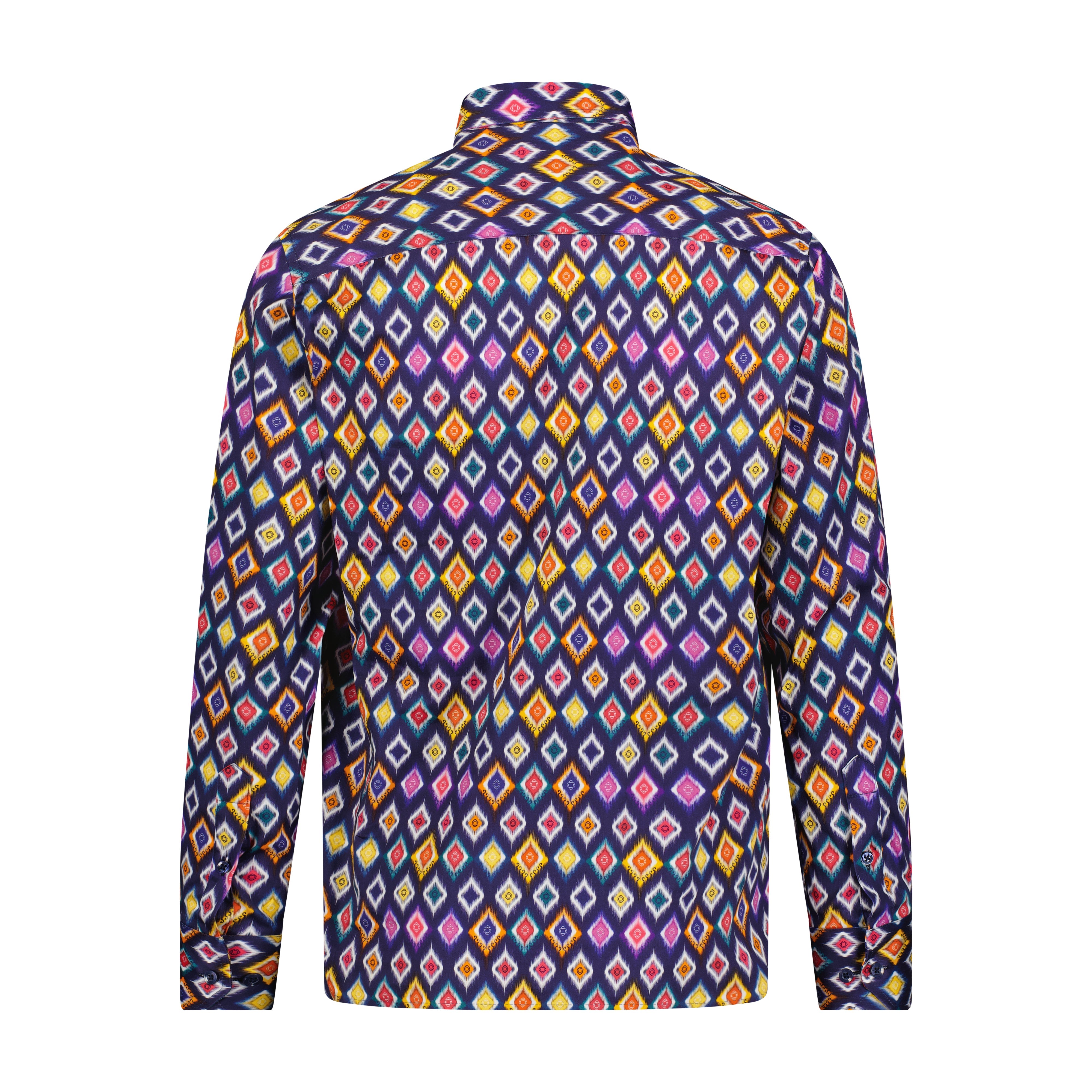 Red, Purple, and Yellow Double Diamond Print Long Sleeve Shirt